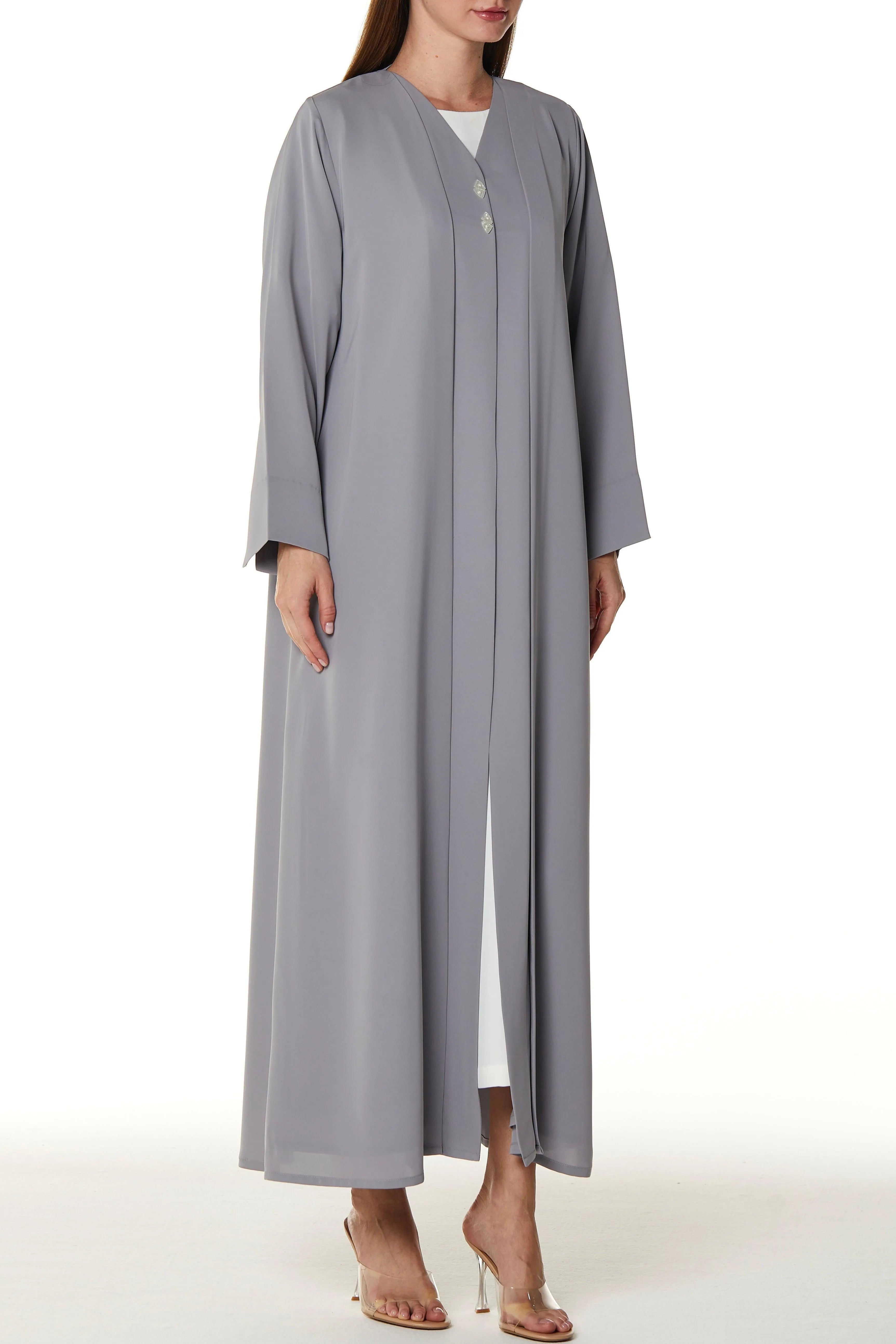 Grey Mario Crepe Abaya with Front Overlap and Buttons - Posh Abaya