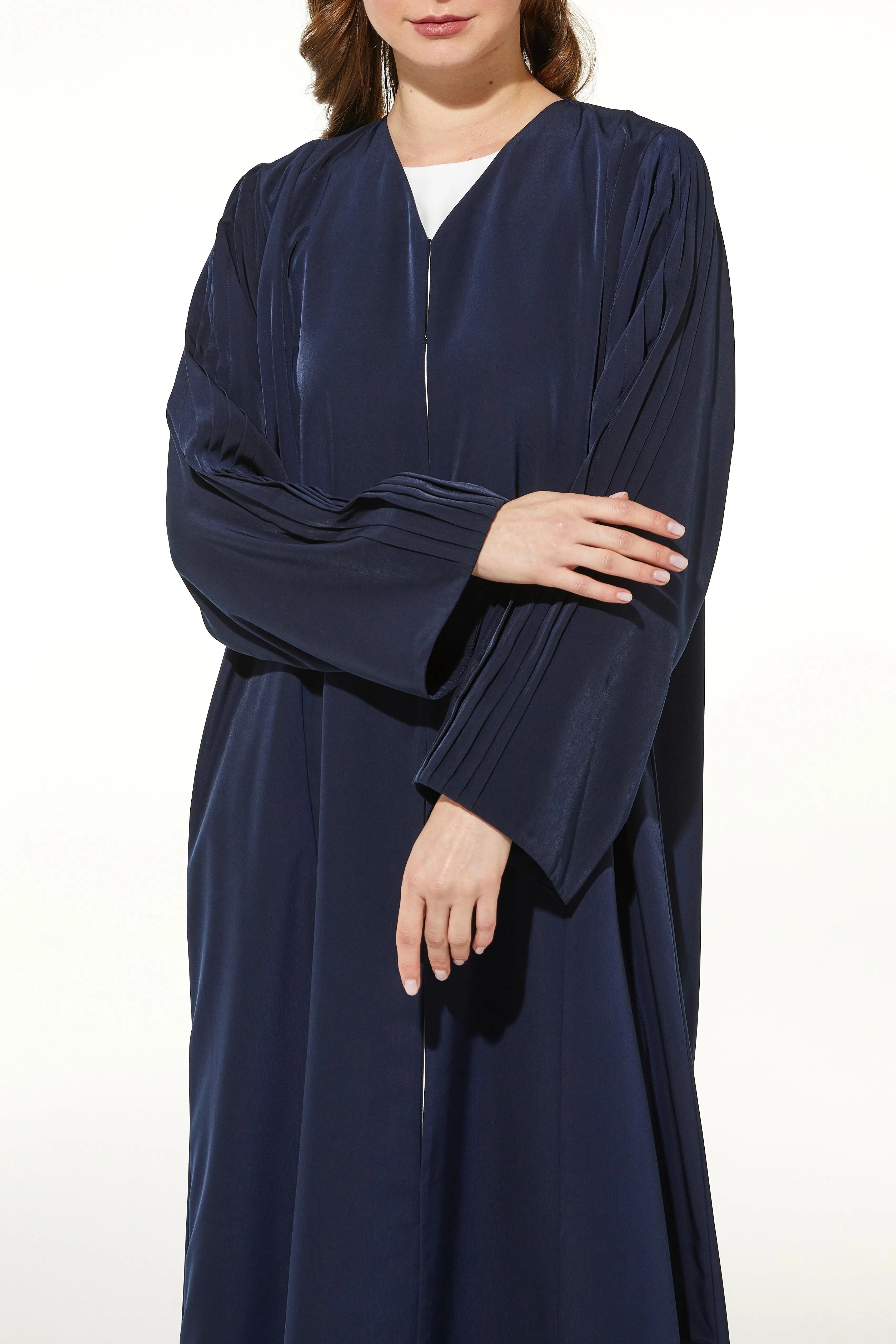 Blue Pearl Suede Abaya with Pleat Sleeve - Posh Abaya