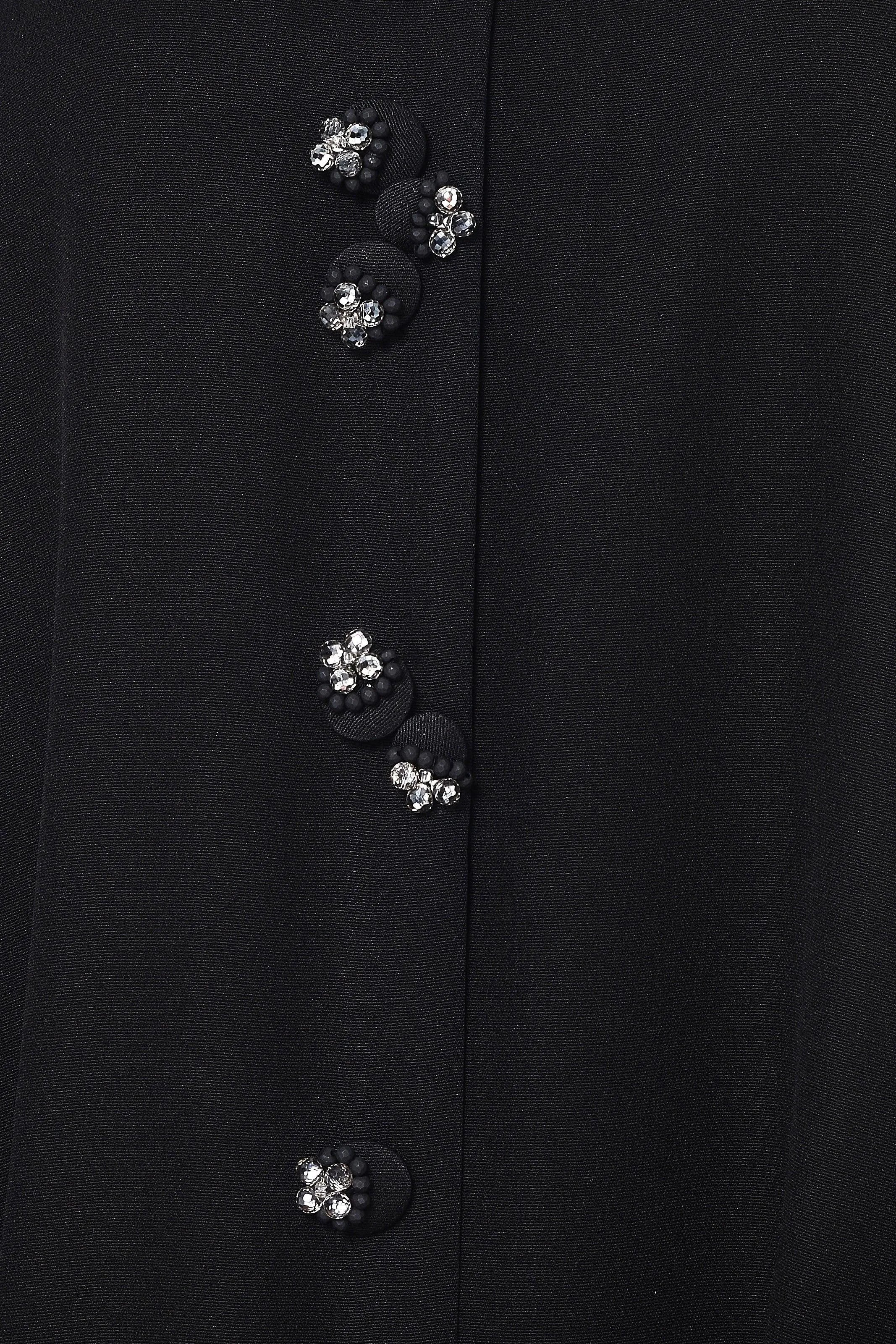 Black Emarati Crepe Abaya with Beaded Fabric Buttons - Posh Abaya