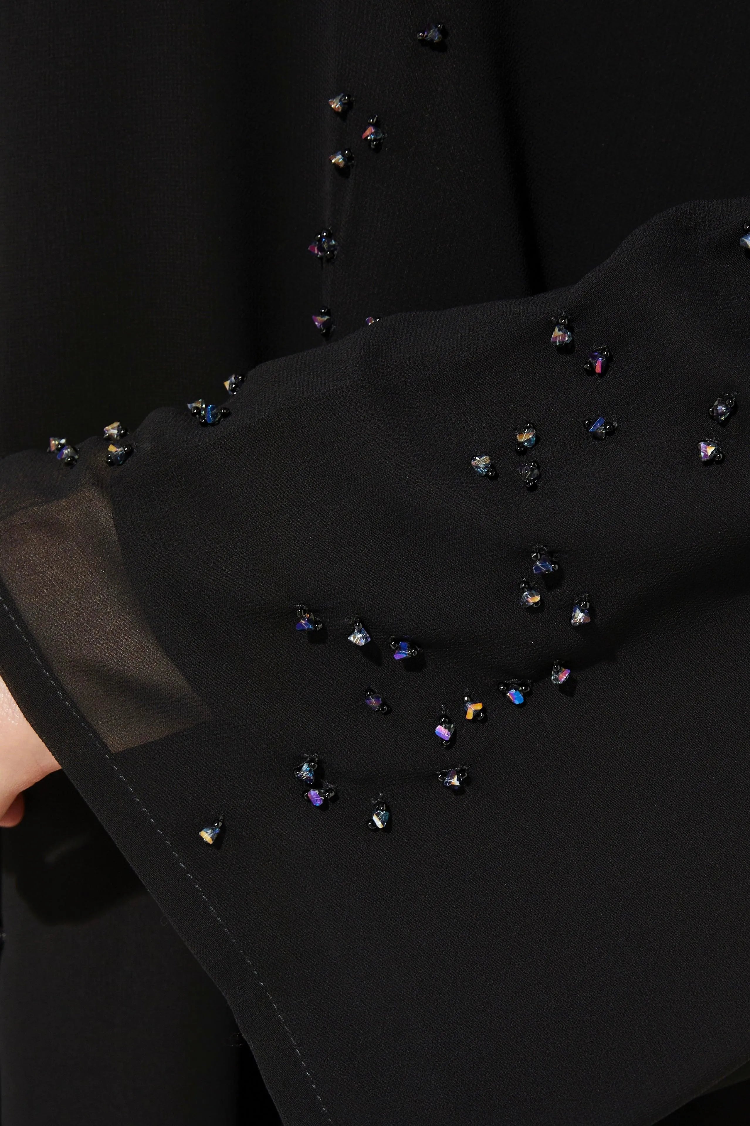 Black Lily Chiffon with Shiny Scattered Beadwork - Posh Abaya