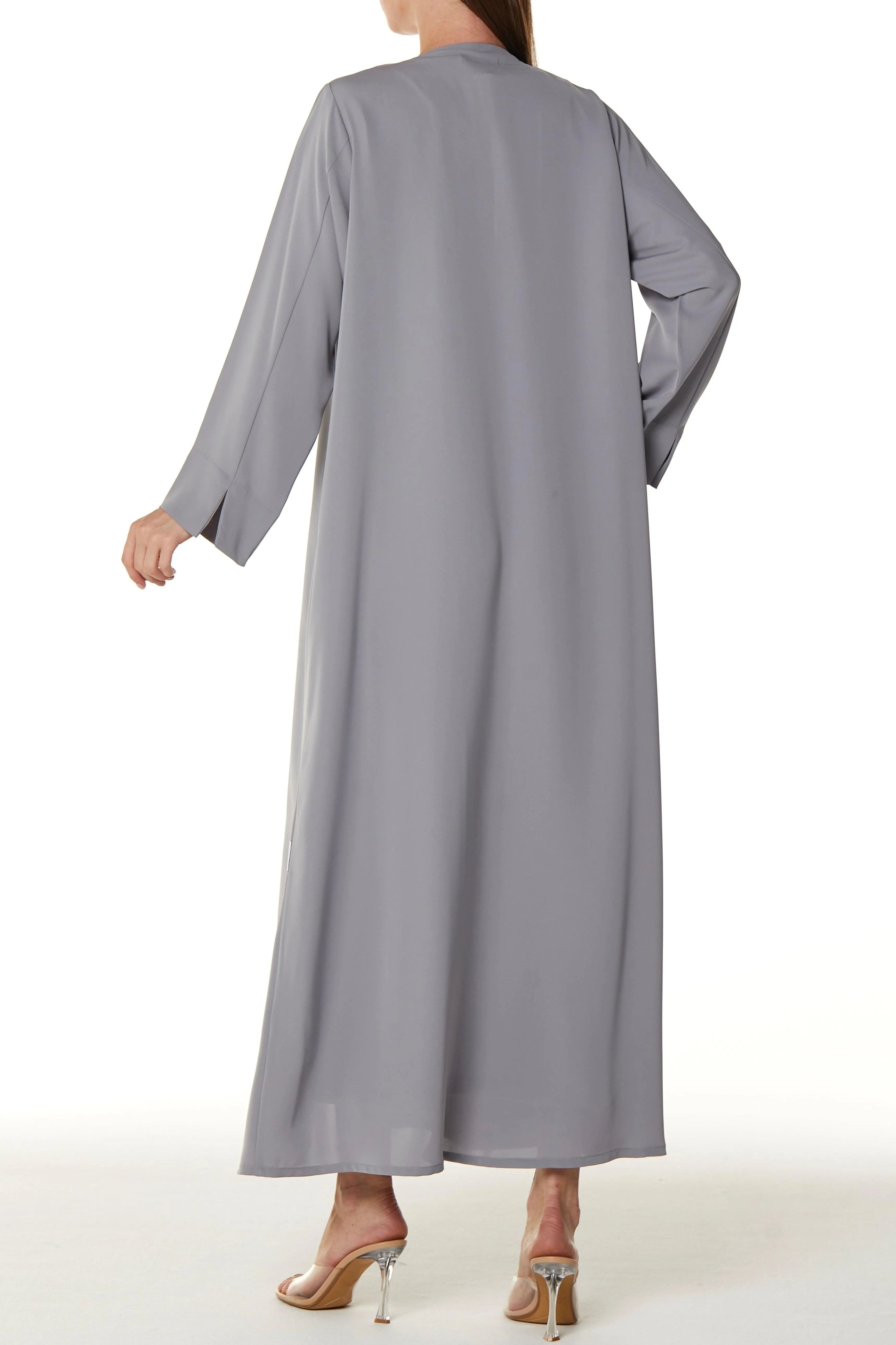Grey Mario Crepe Abaya with Front Overlap and Buttons - Posh Abaya
