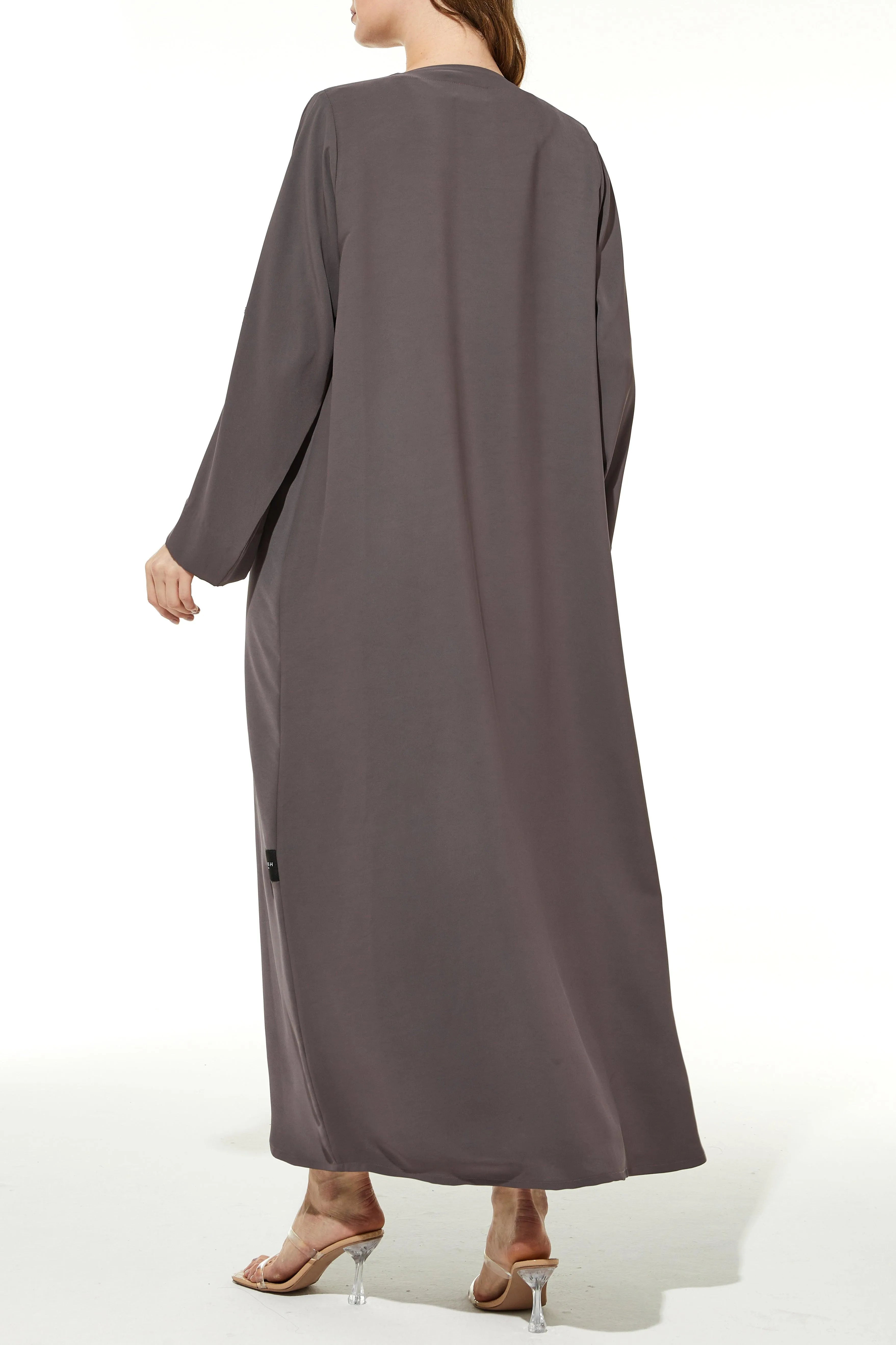 Light Brown Rose Crepe Abaya with Front Linear Beadwork - Posh Abaya