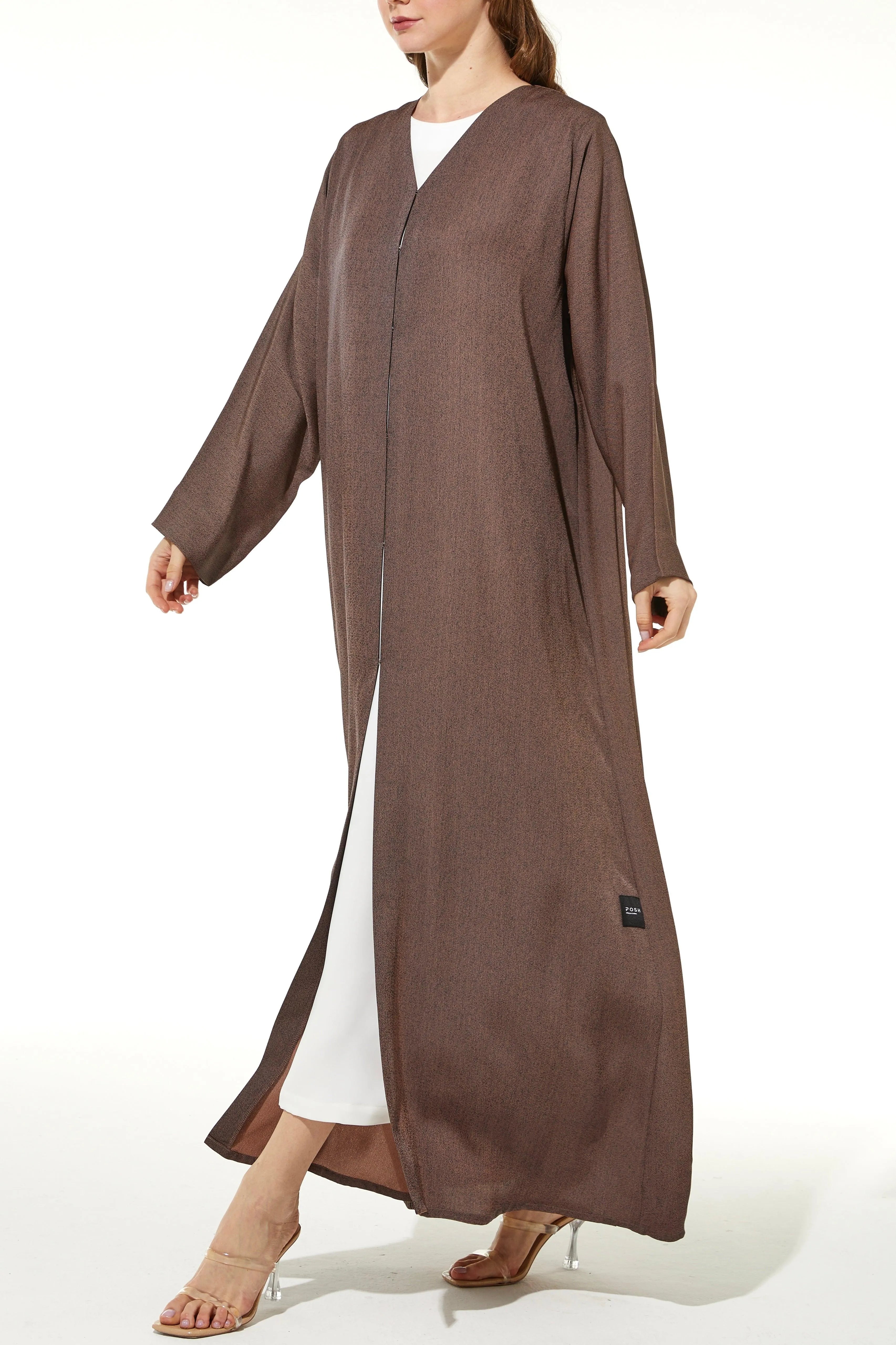 Brown Barfi Crepe Abaya with Dual Tone - Posh Abaya