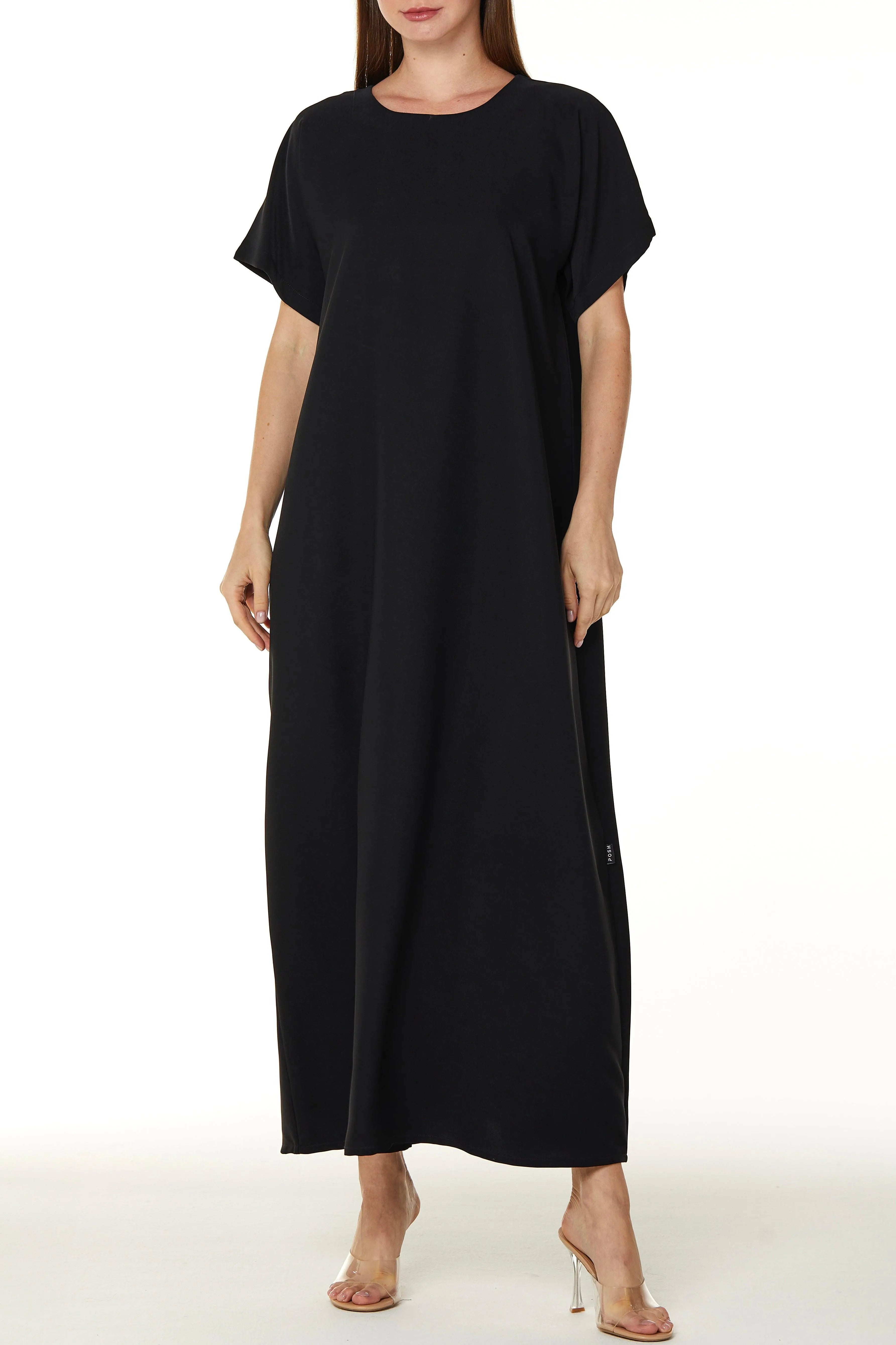 Rose Crepe Black Abaya Underdress - Posh Abaya