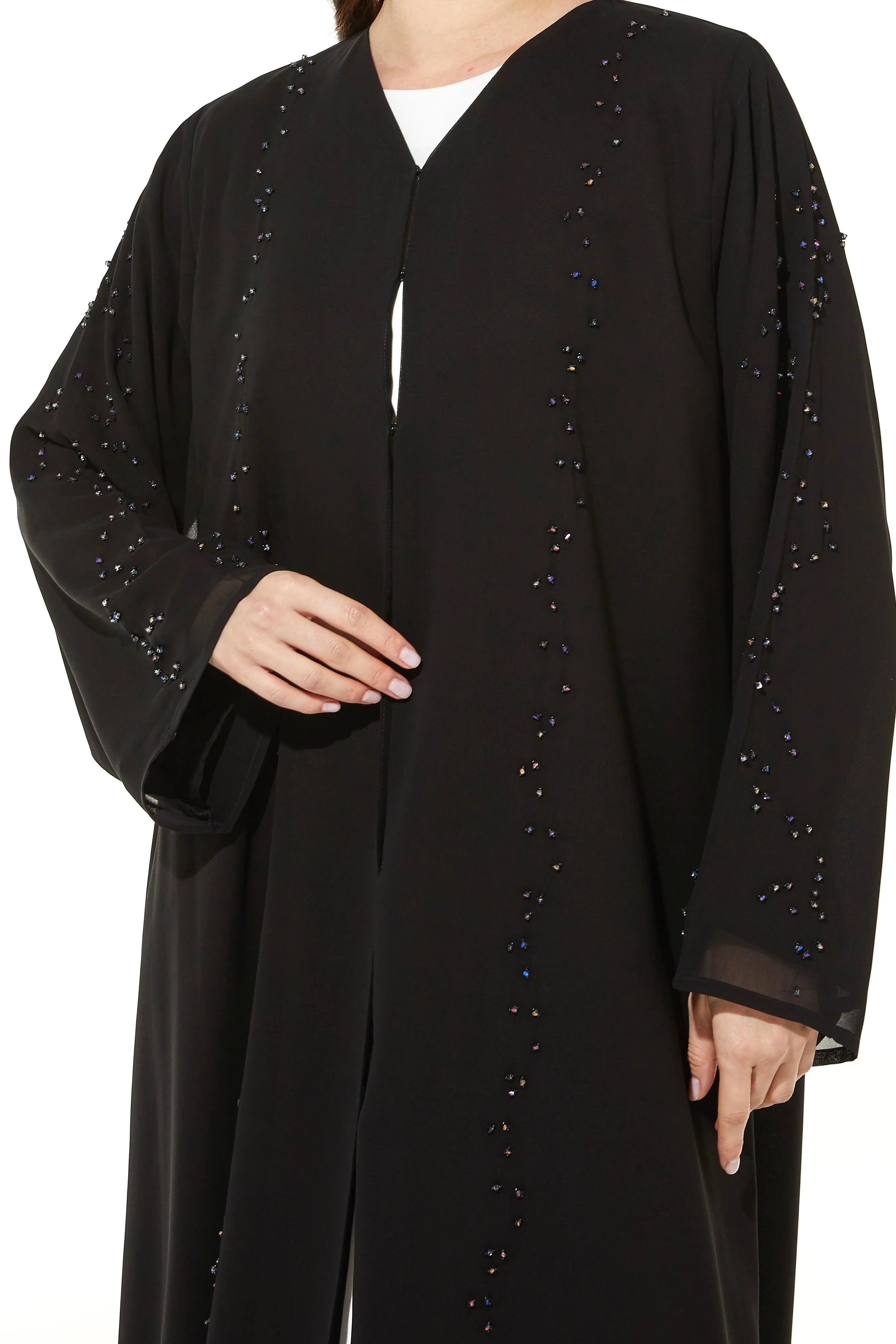 Black Lily Chiffon with Shiny Scattered Beadwork - Posh Abaya
