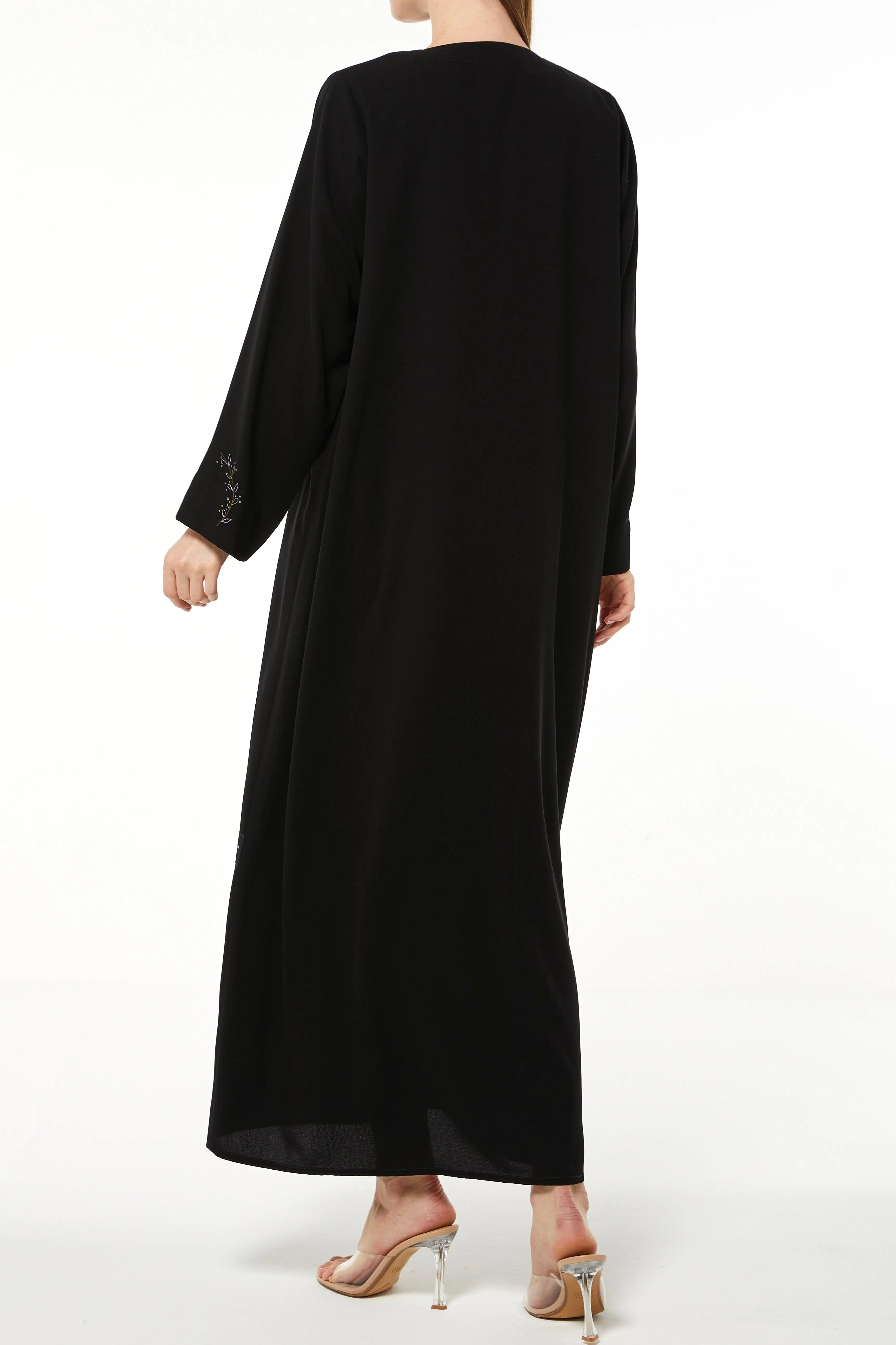 Black Eloise Crepe Abaya with Vibrant Floral Embroidery - Posh Abaya