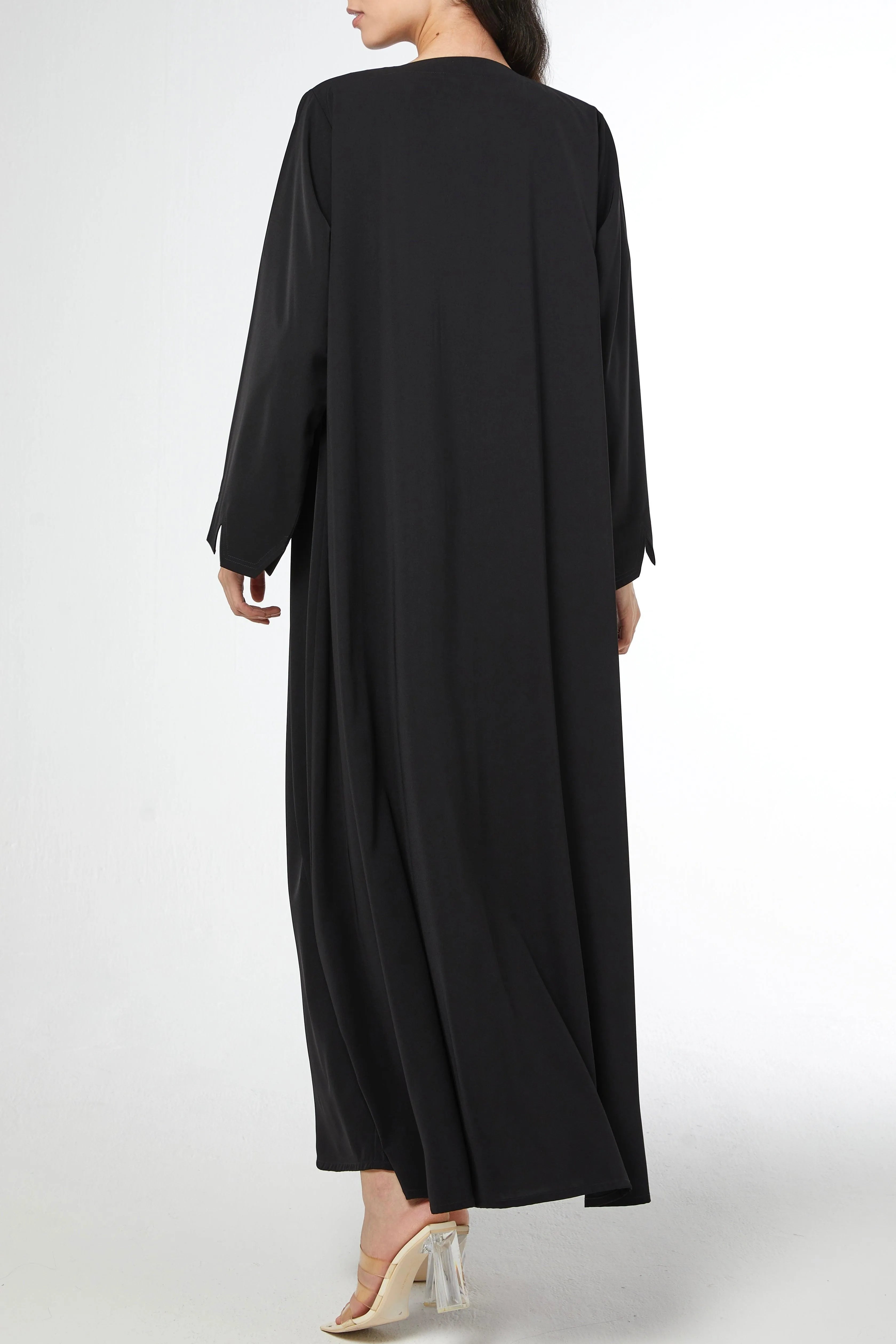Black Tiana Crepe Abaya with Front and Sleeve Cuts - Posh Abaya