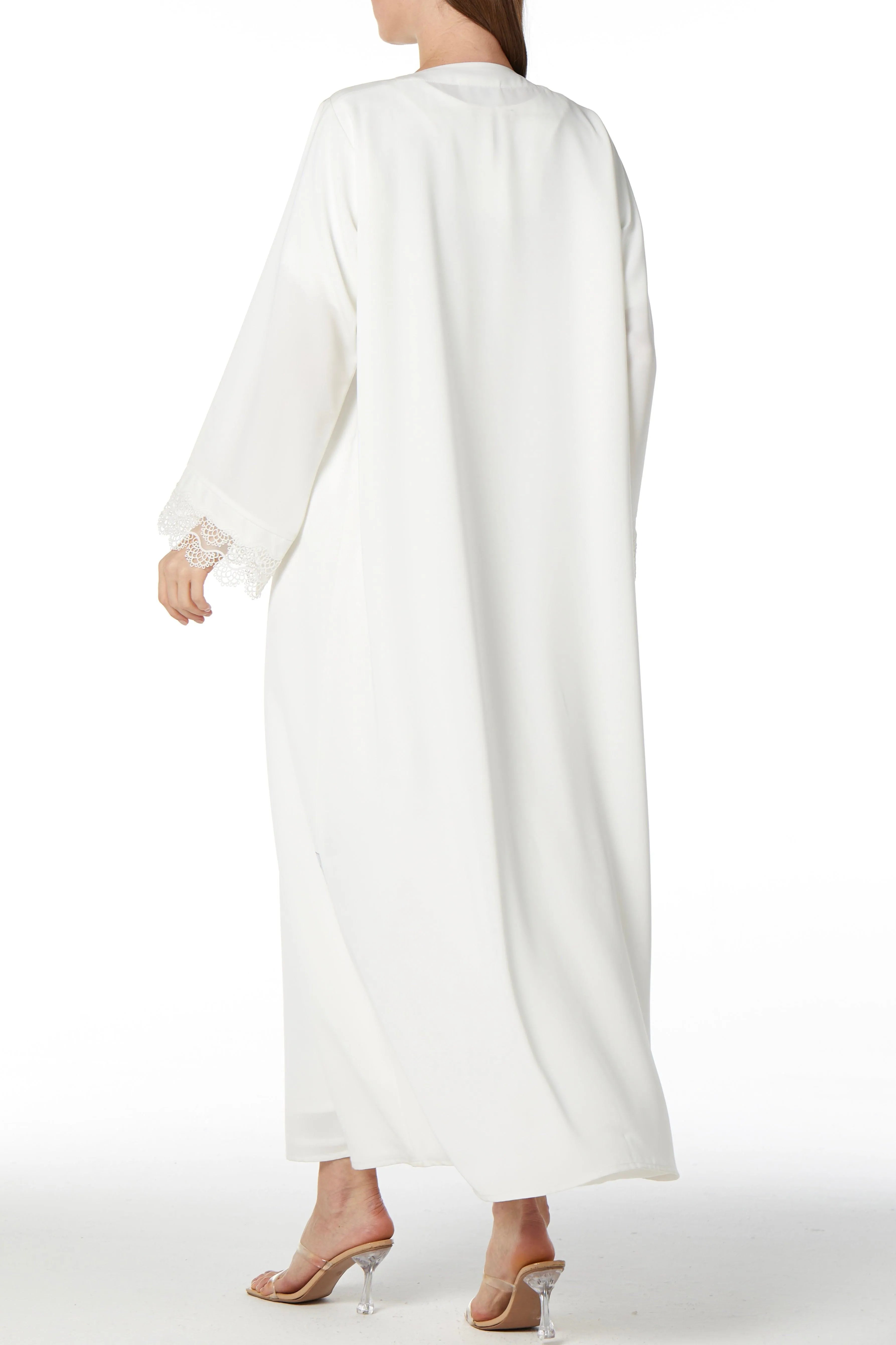 Overlap & Lace Soft Crepe White Abaya - Posh Abaya