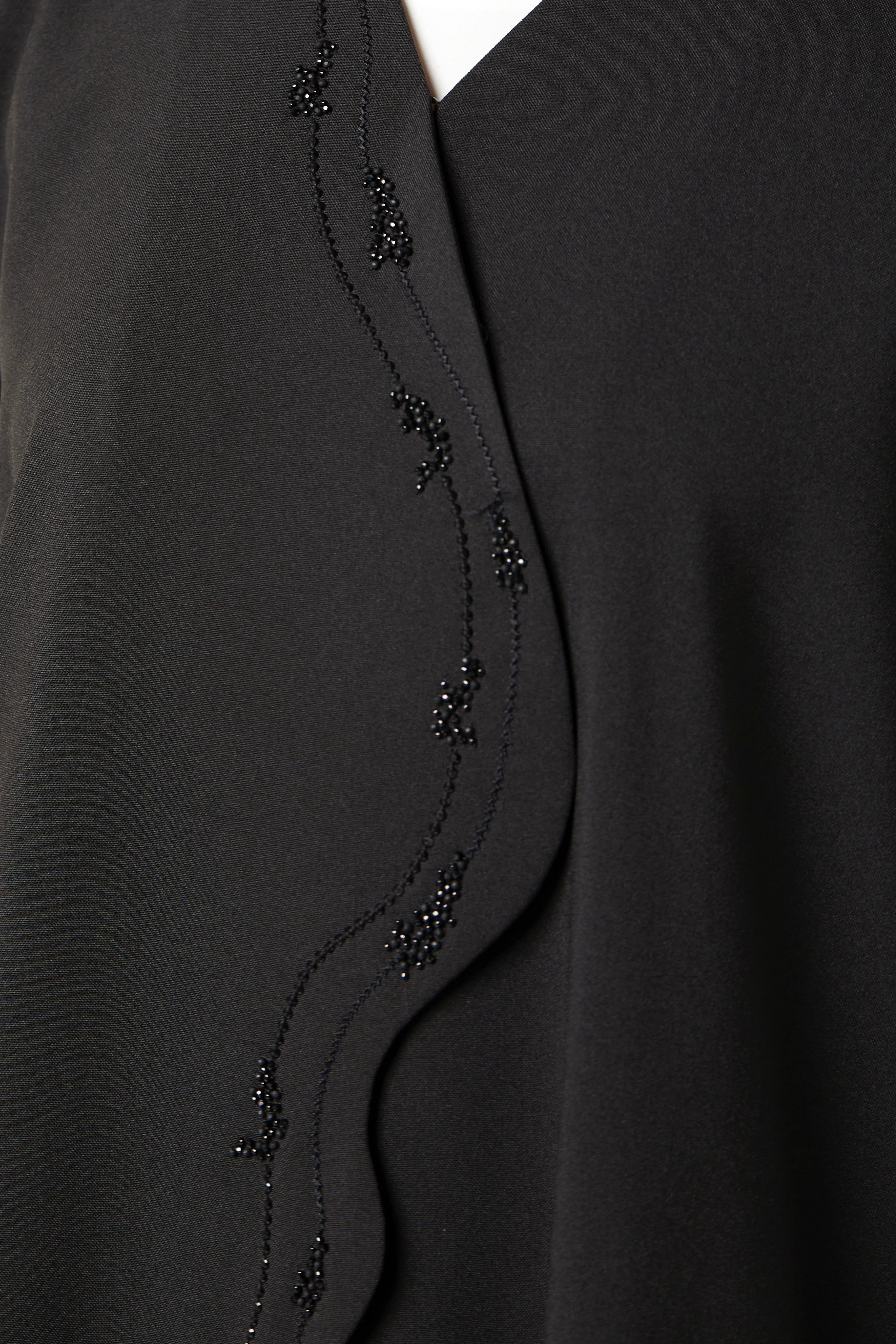 Black Kadi Crepe Abaya with Overlap Beadwork Panel - Posh Abaya