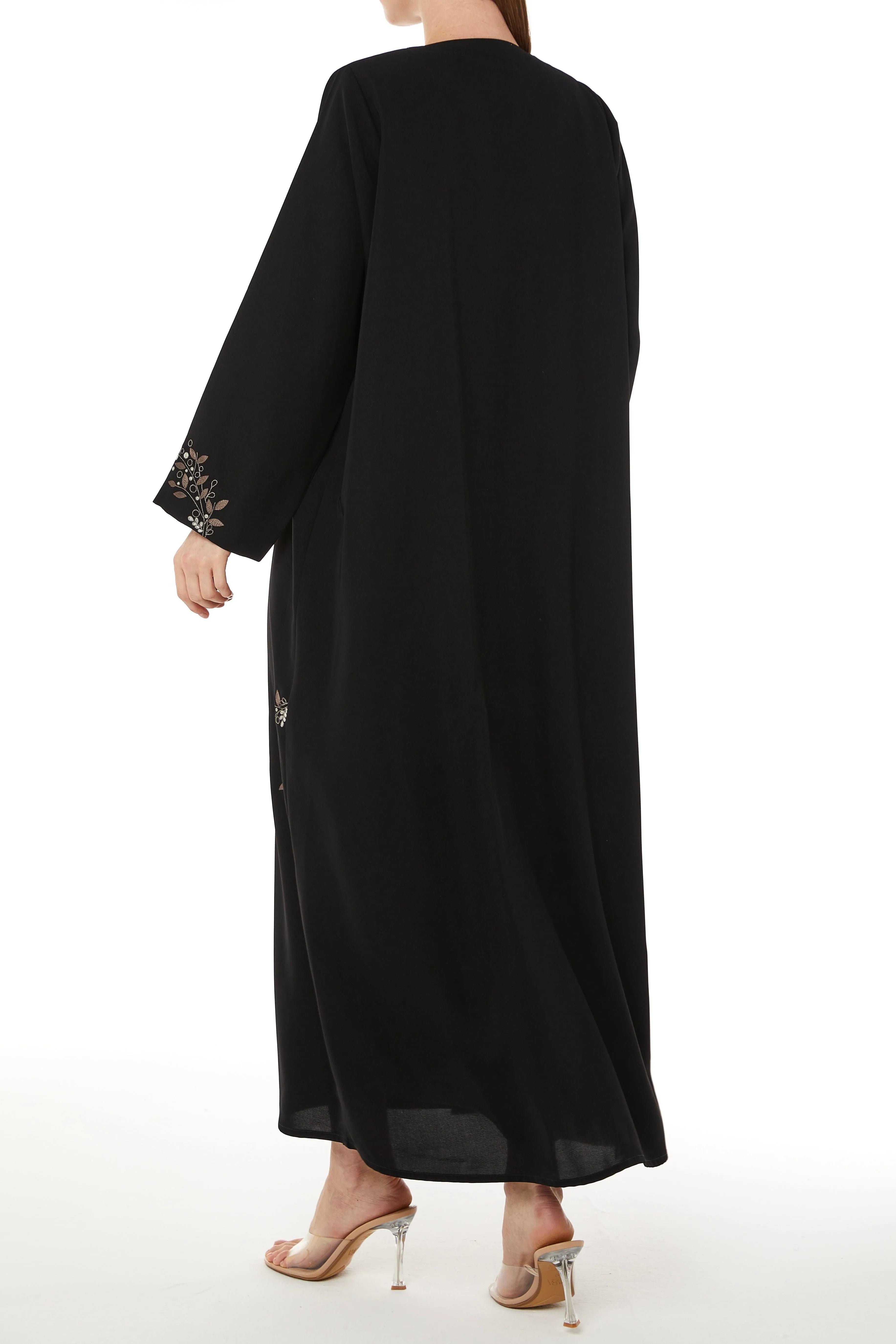 Black Tokyo Crepe with Floral Embroidery - Posh Abaya