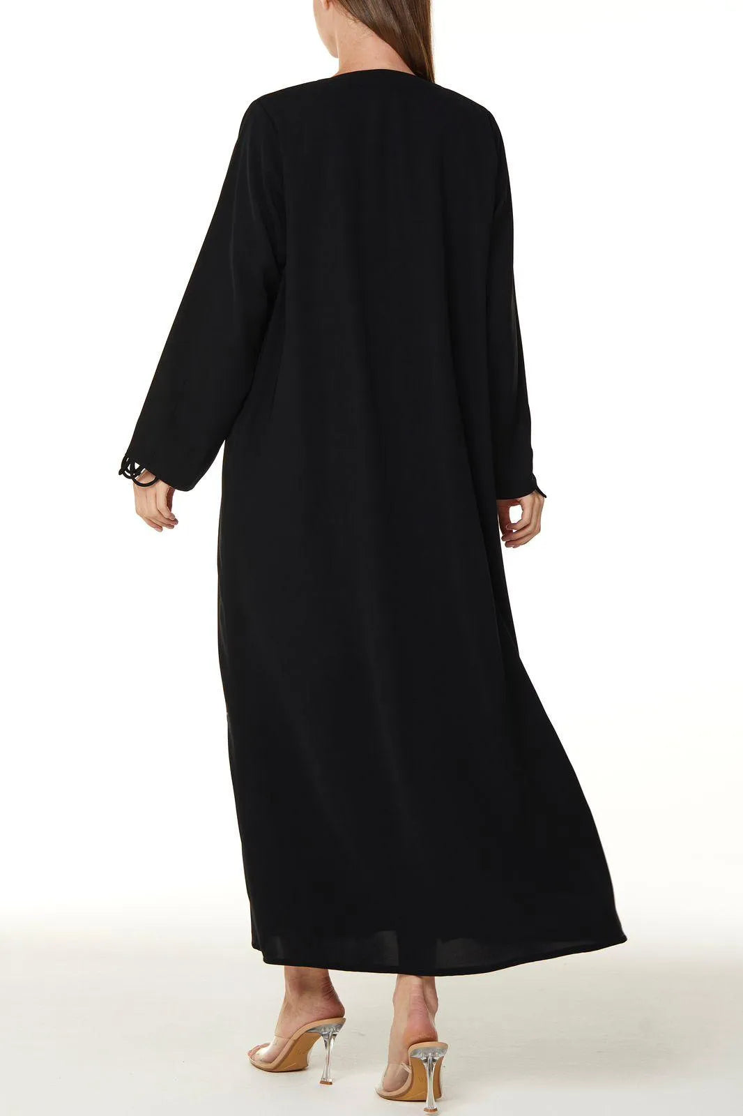 Black Layan Crepe Abaya with Front Overlap Loop Details - Posh Abaya