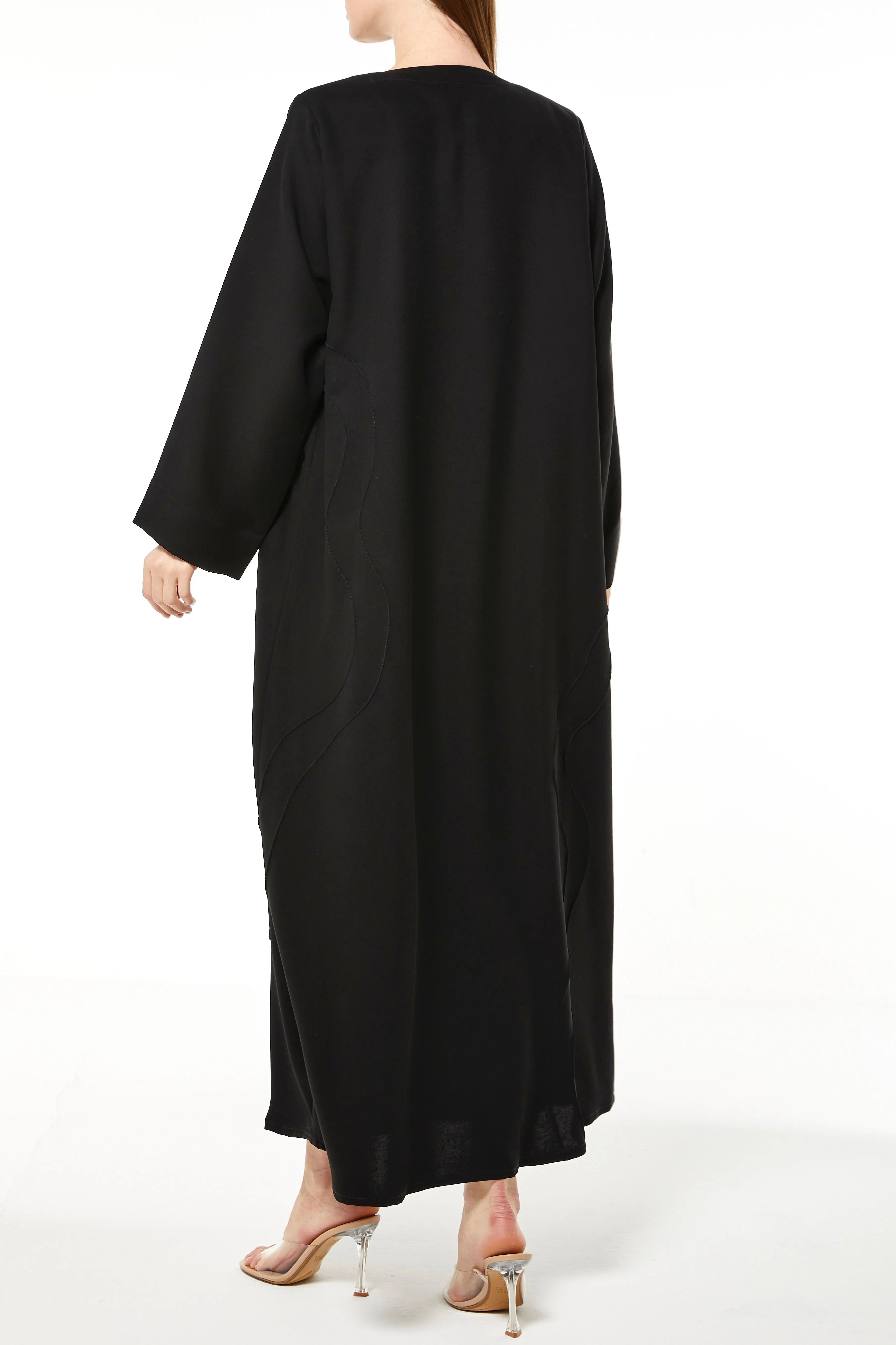 Crepe Assymetric Pintuck Black Abaya - Posh Abaya