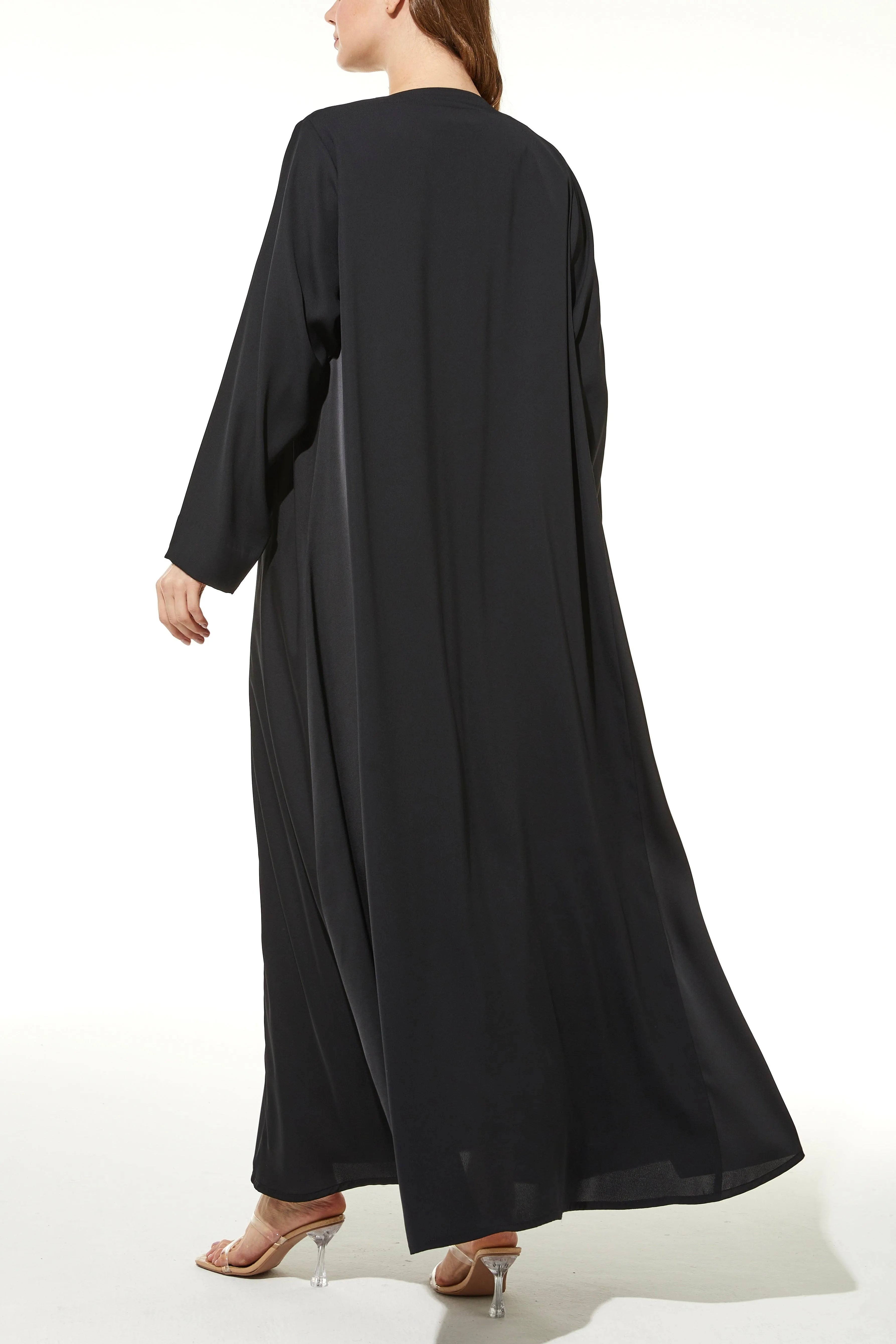Black Cool Crepe Abaya with Side Shiny Satin - Posh Abaya