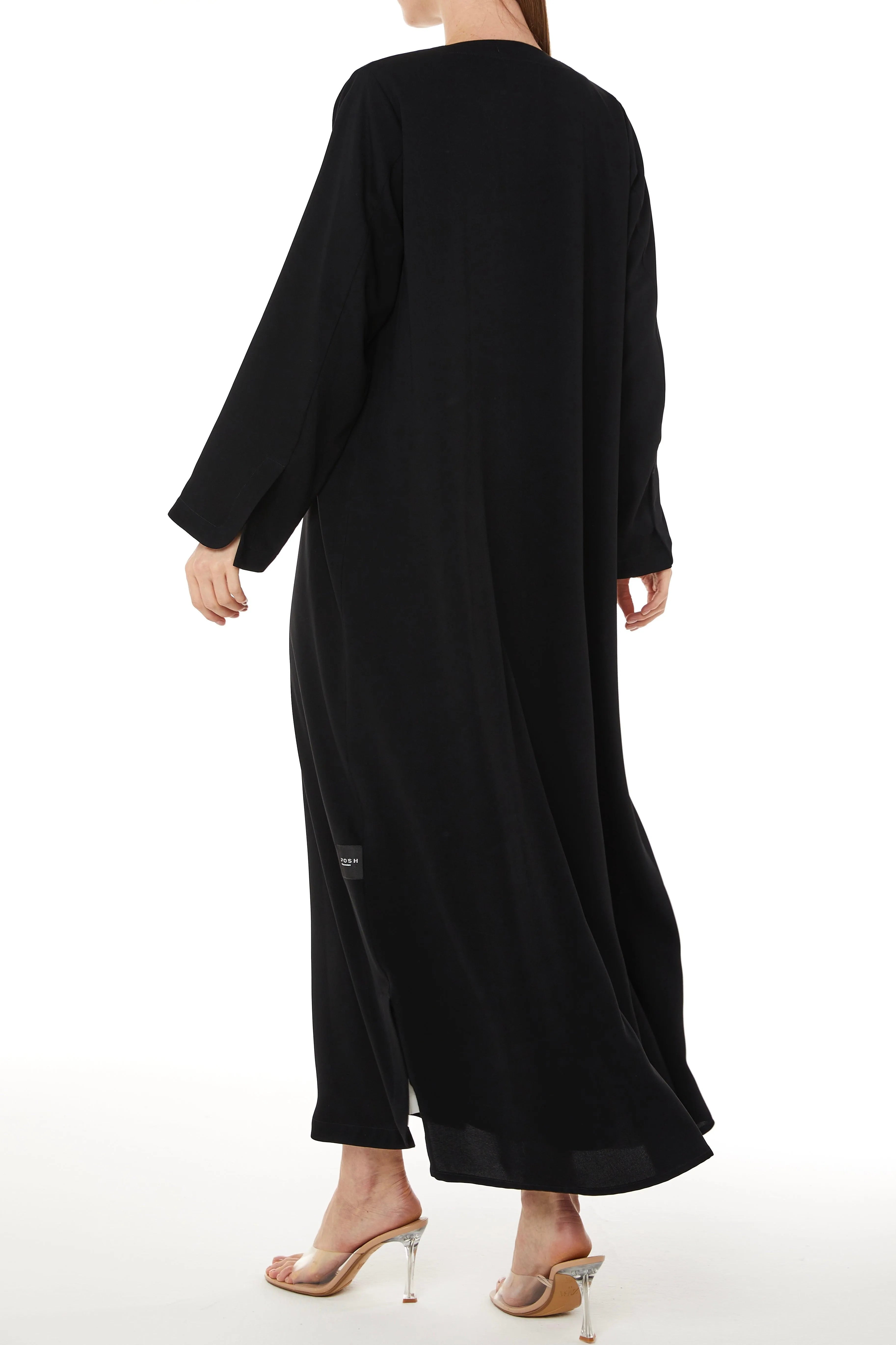 Black Layan Ready Abaya with Buttoned Overlap Fronts - Posh Abaya