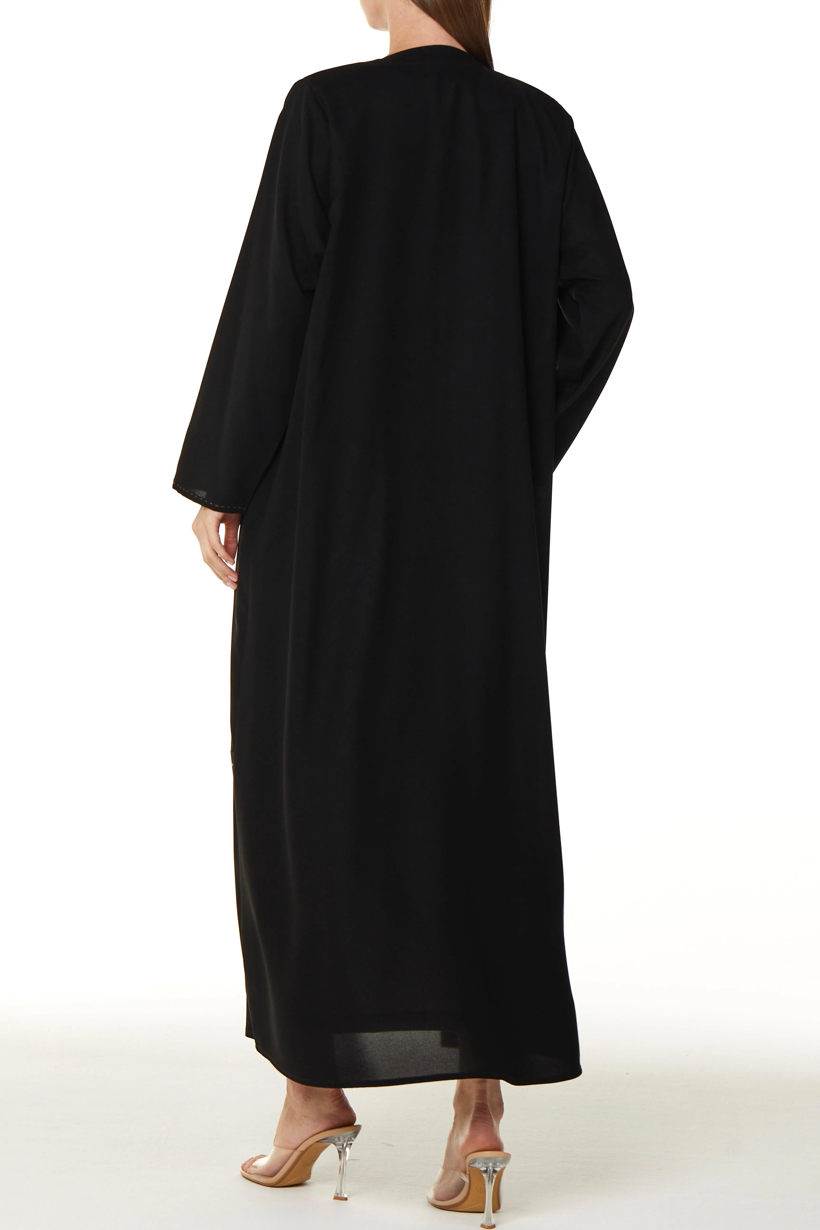 Black Nova Crepe Overlap Abaya with Colored Panel and Highlight Stitch Detail - Posh Abaya