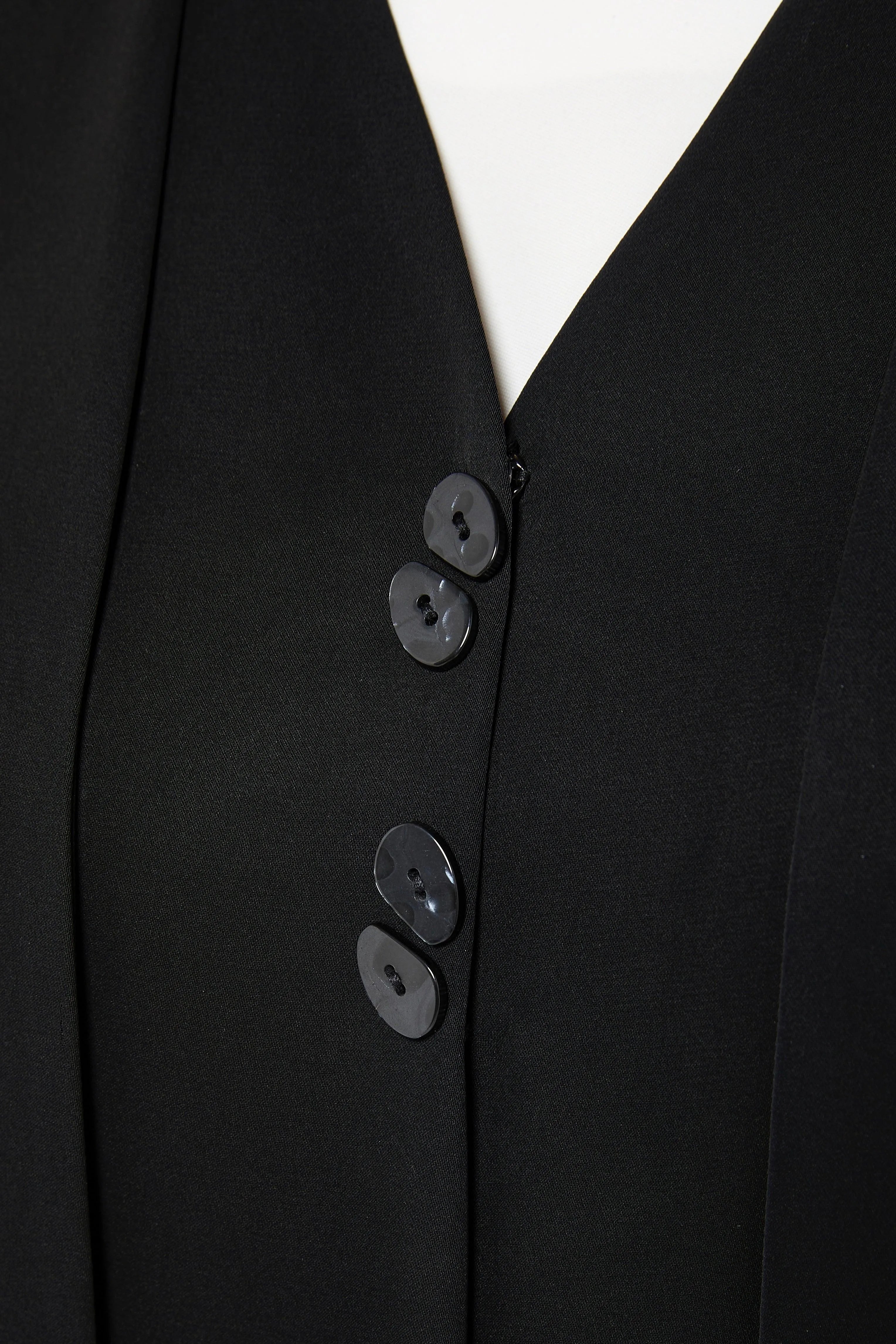 Black Mario Crepe Abaya with Front Overlap and Buttons - Posh Abaya