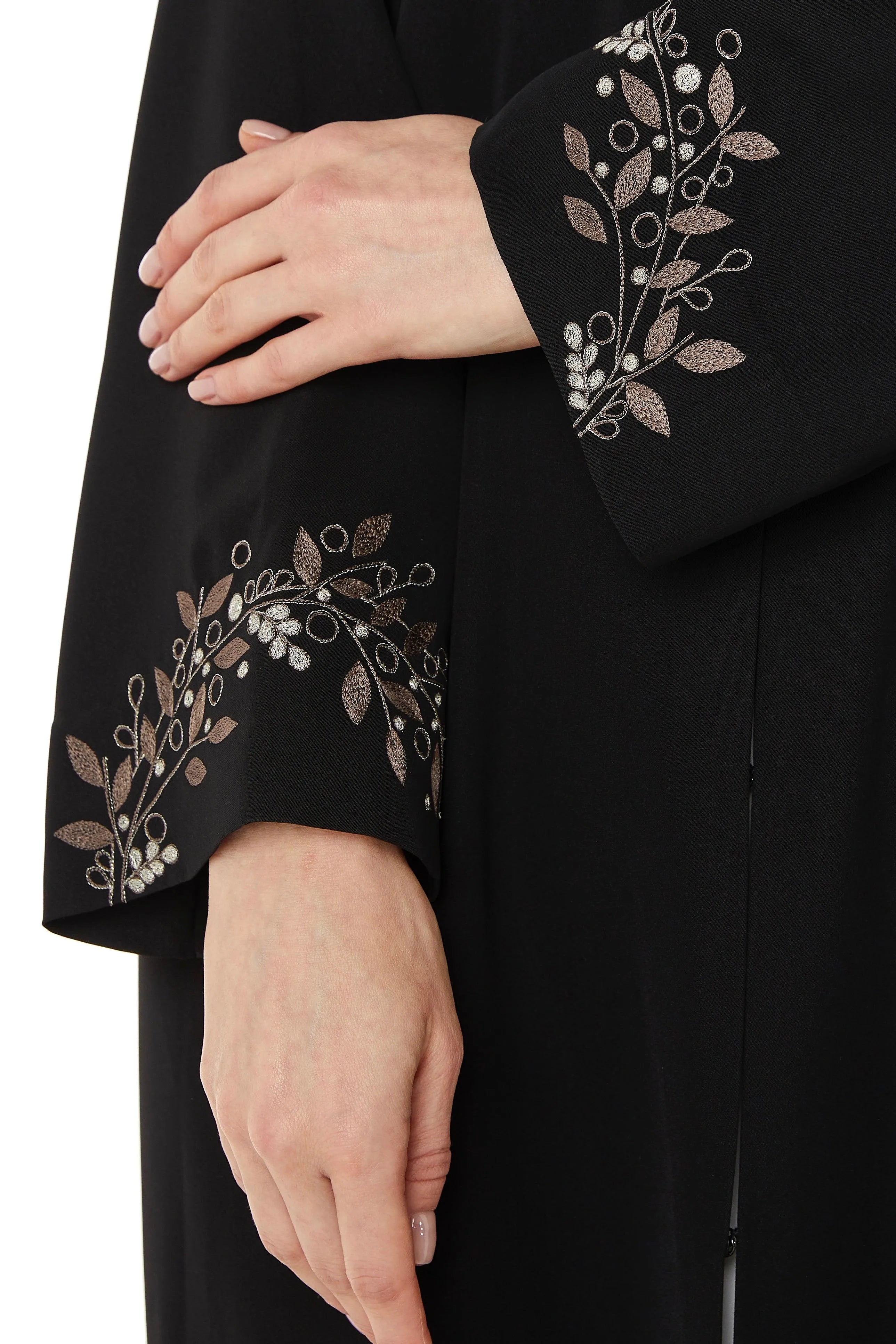 Black Tokyo Crepe with Floral Embroidery - Posh Abaya