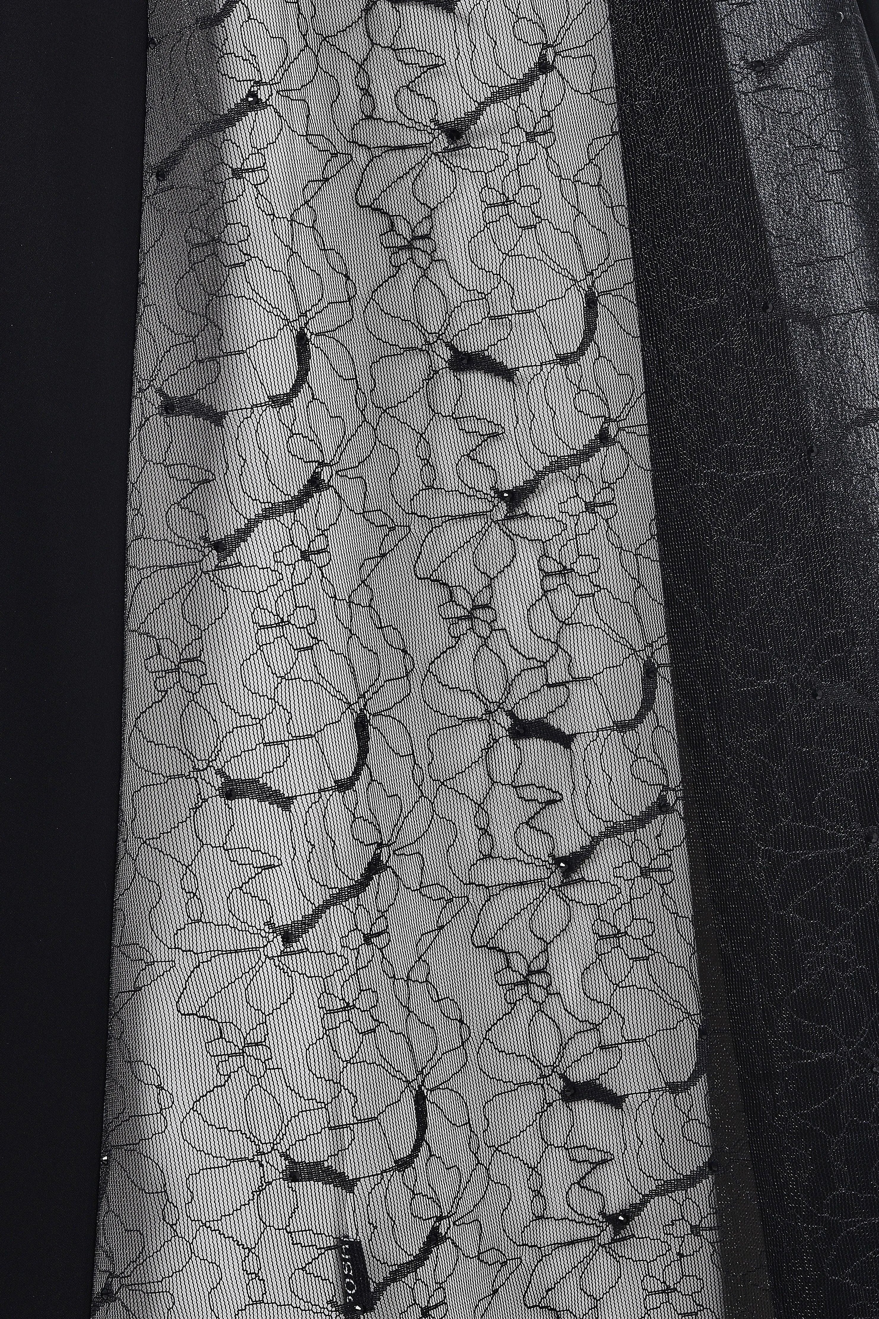 Black Royal Nada Abaya with Side French Tulle and Front Beadwork Detail - Posh Abaya