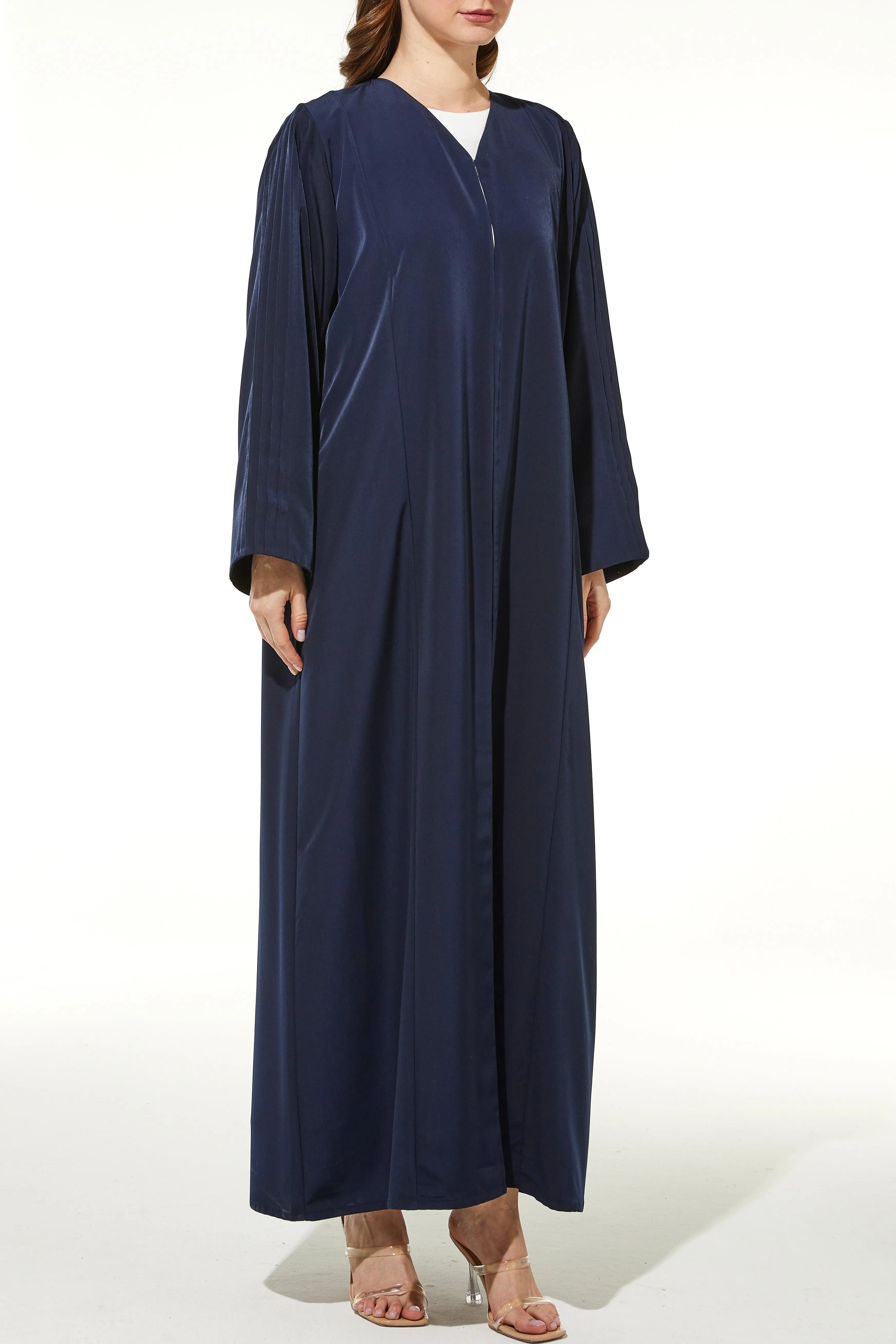 Blue Pearl Suede Abaya with Pleat Sleeve - Posh Abaya