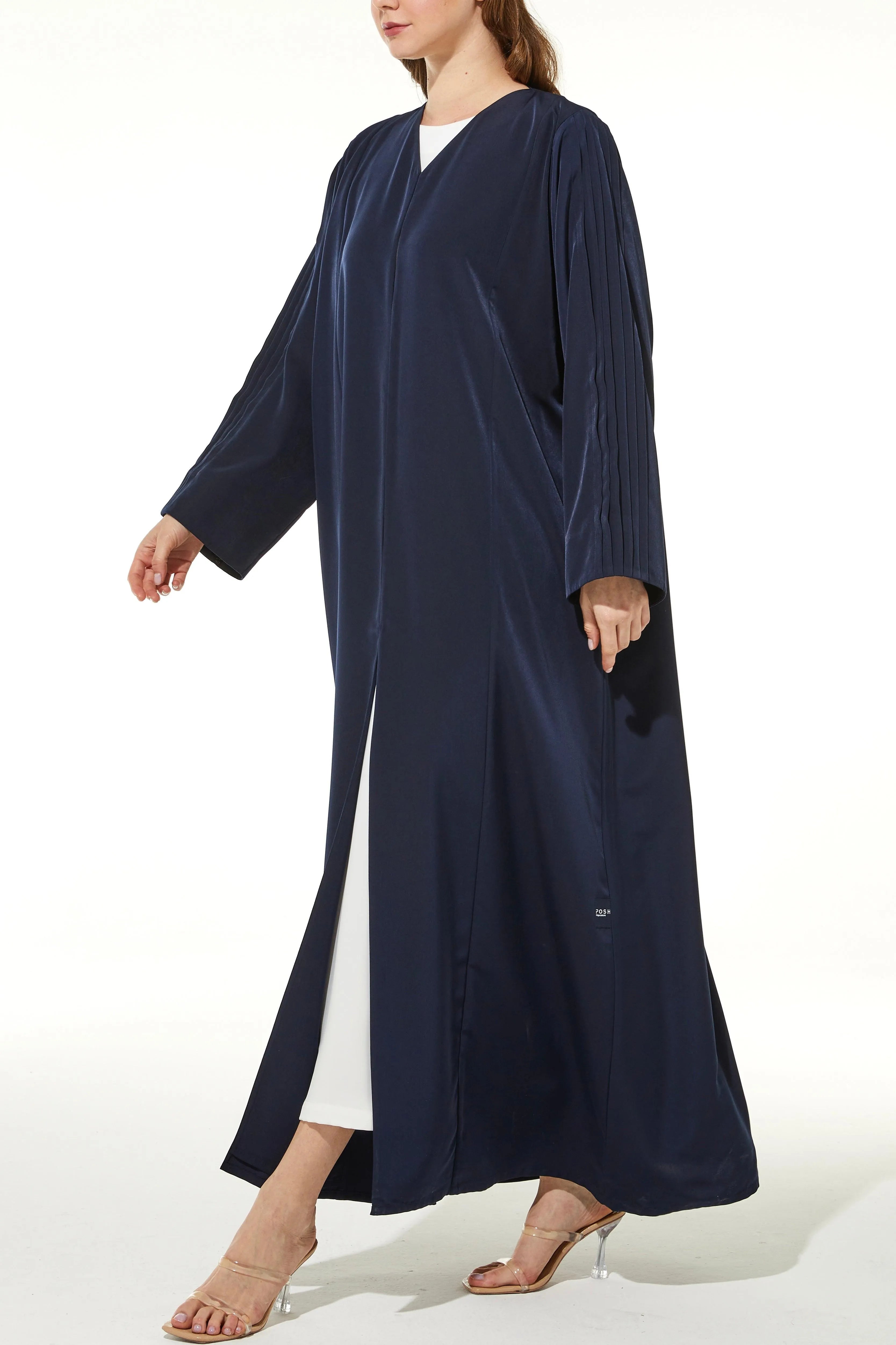 Blue Pearl Suede Abaya with Pleat Sleeve - Posh Abaya