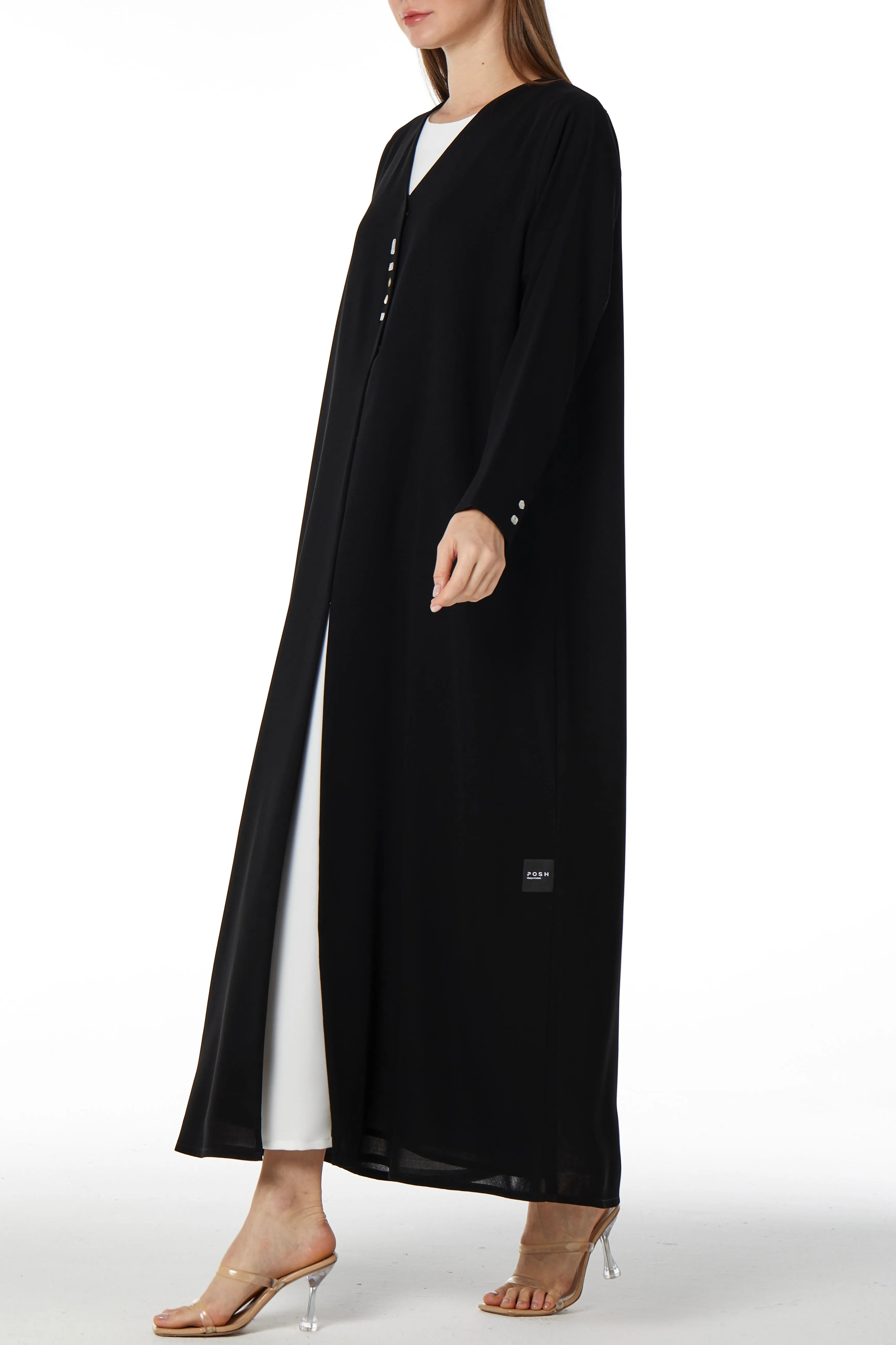 Shell buttons in Overlap Black Abaya - Posh Abaya