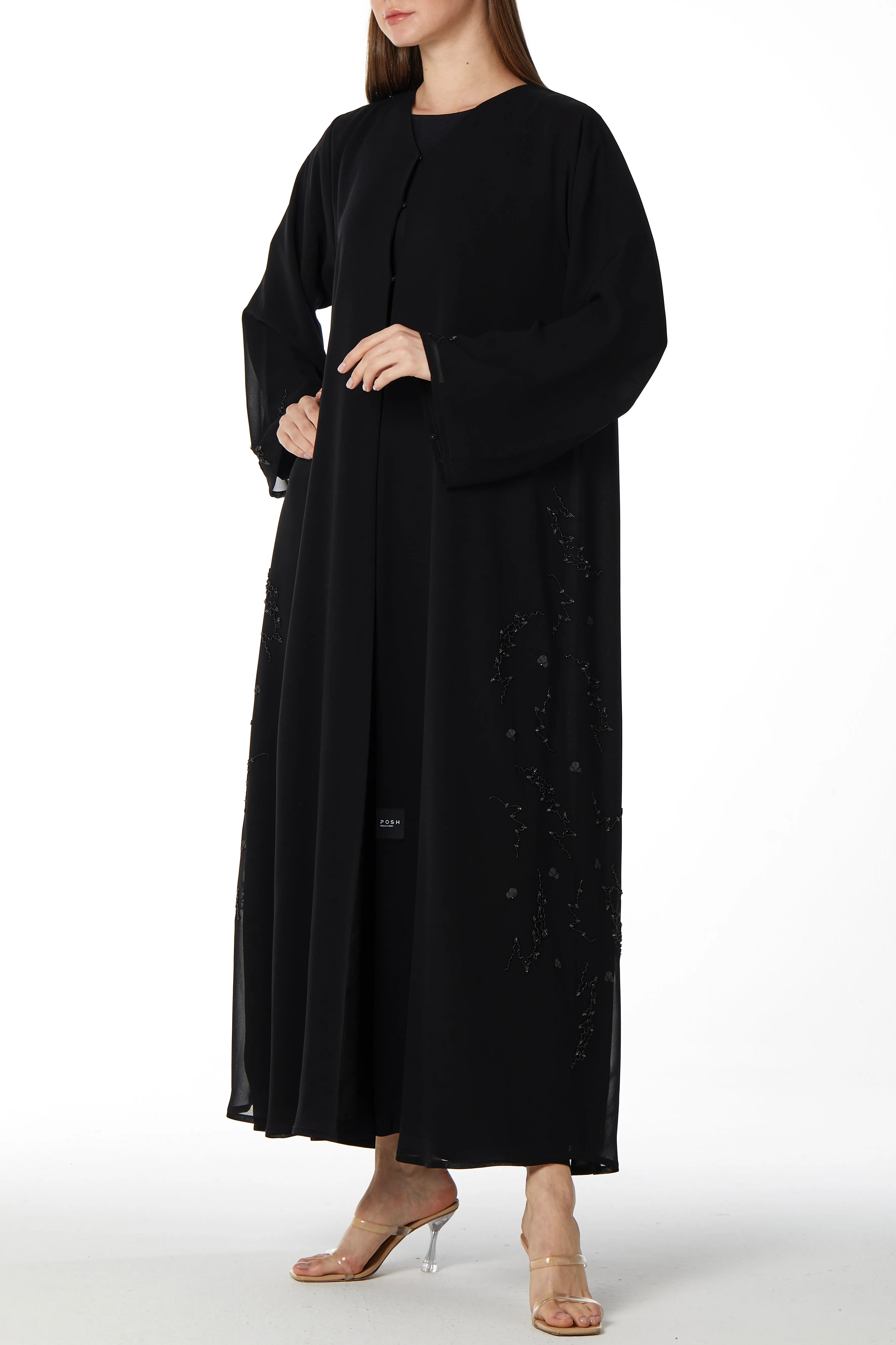 Floral Abstract Side Black Abaya - Posh Abaya