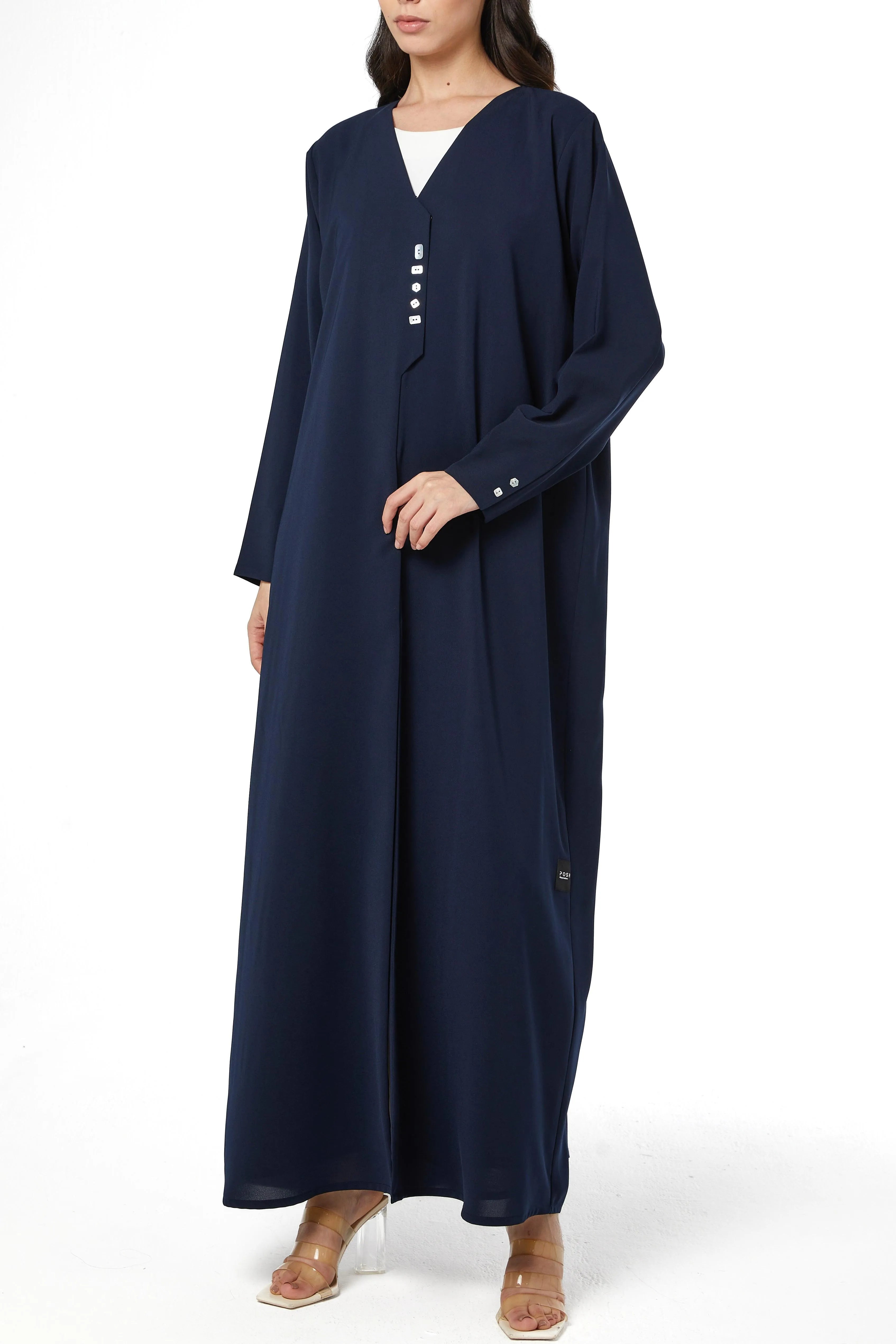 Blue Nova Crepe Abaya with Overlap - Posh Abaya