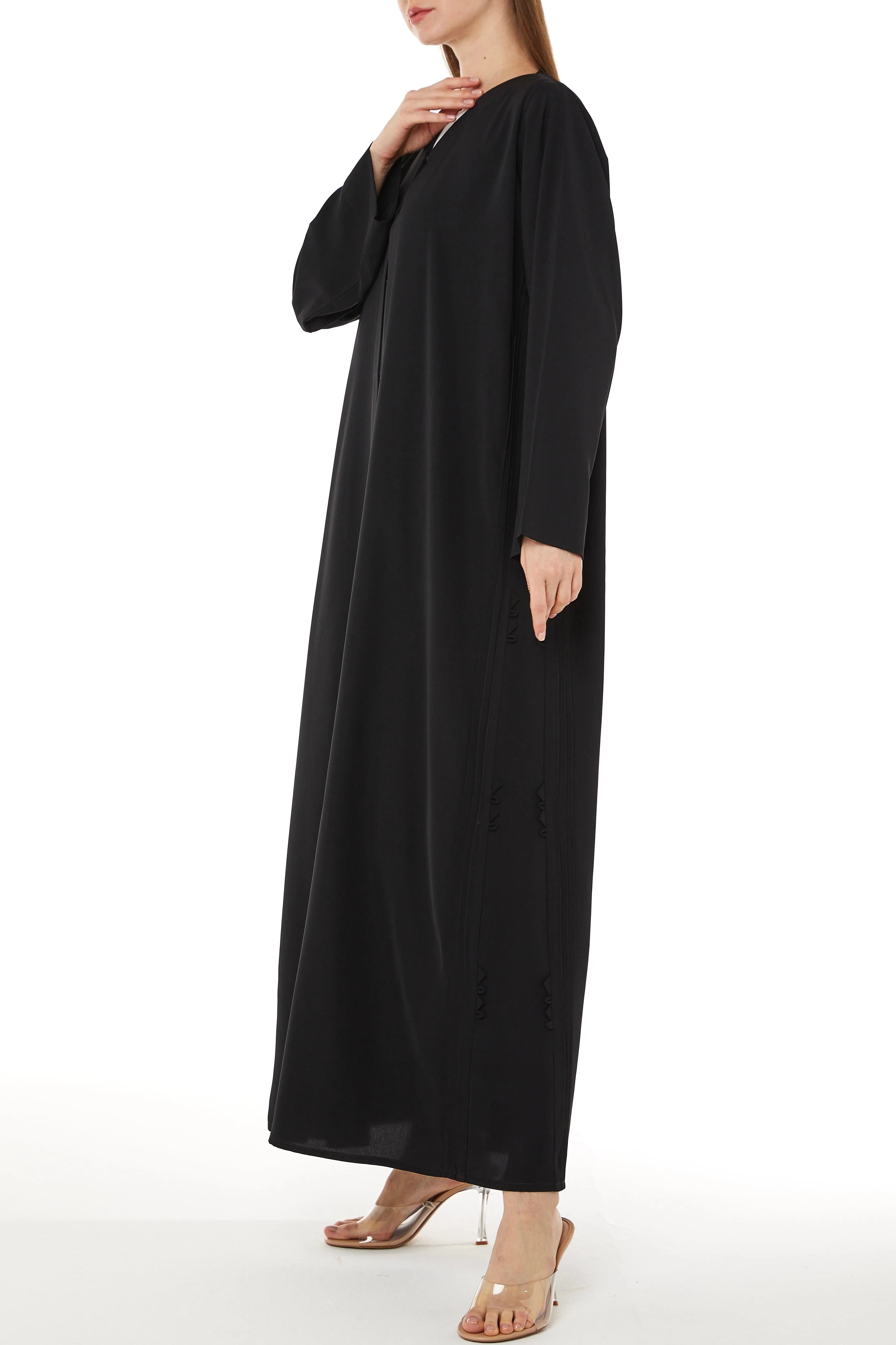 Accent Black Tiana Crepe Abaya with Side Stitch - Posh Abaya
