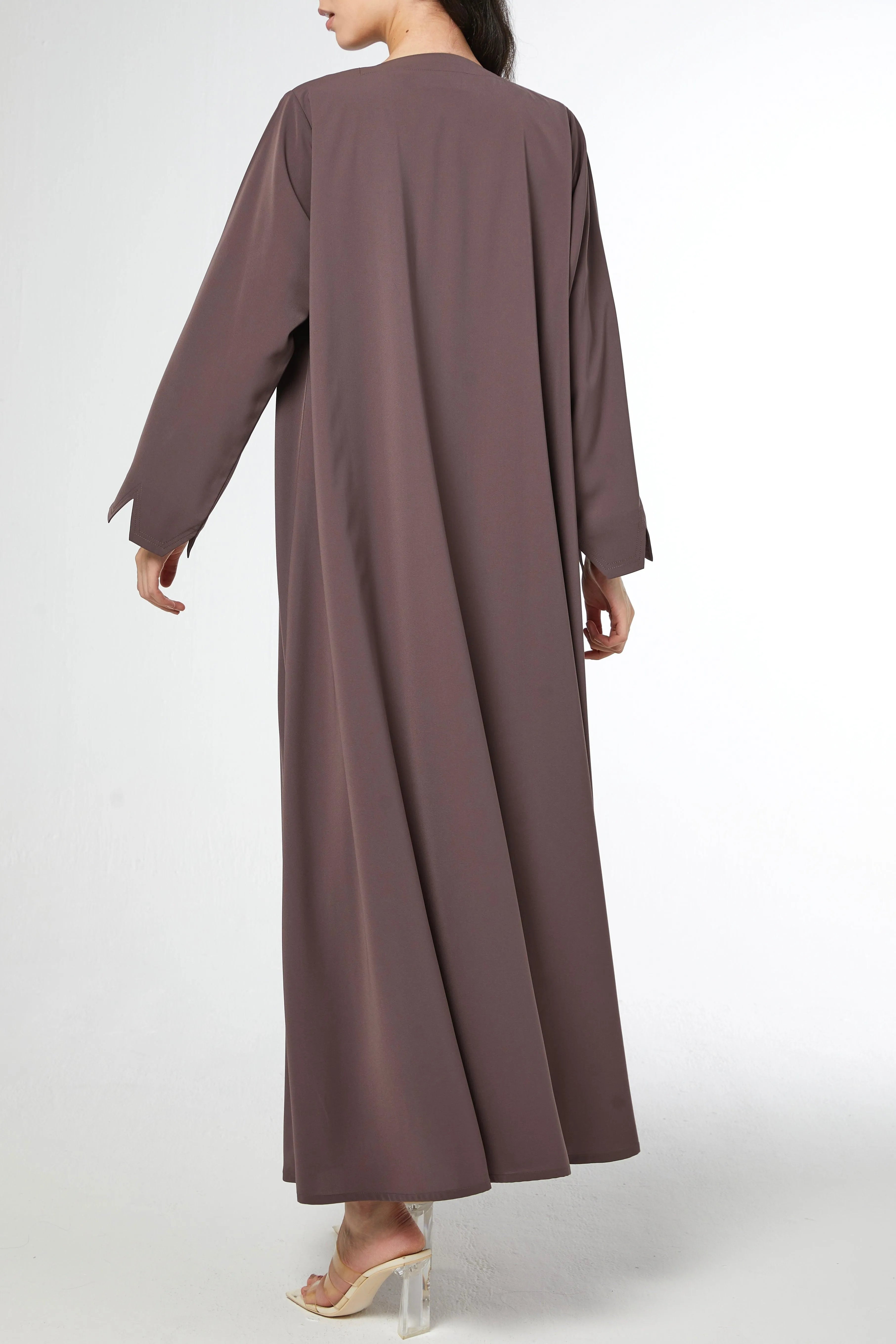 Brown Tiana Crepe Abaya with Front and Sleeve Cuts - Posh Abaya