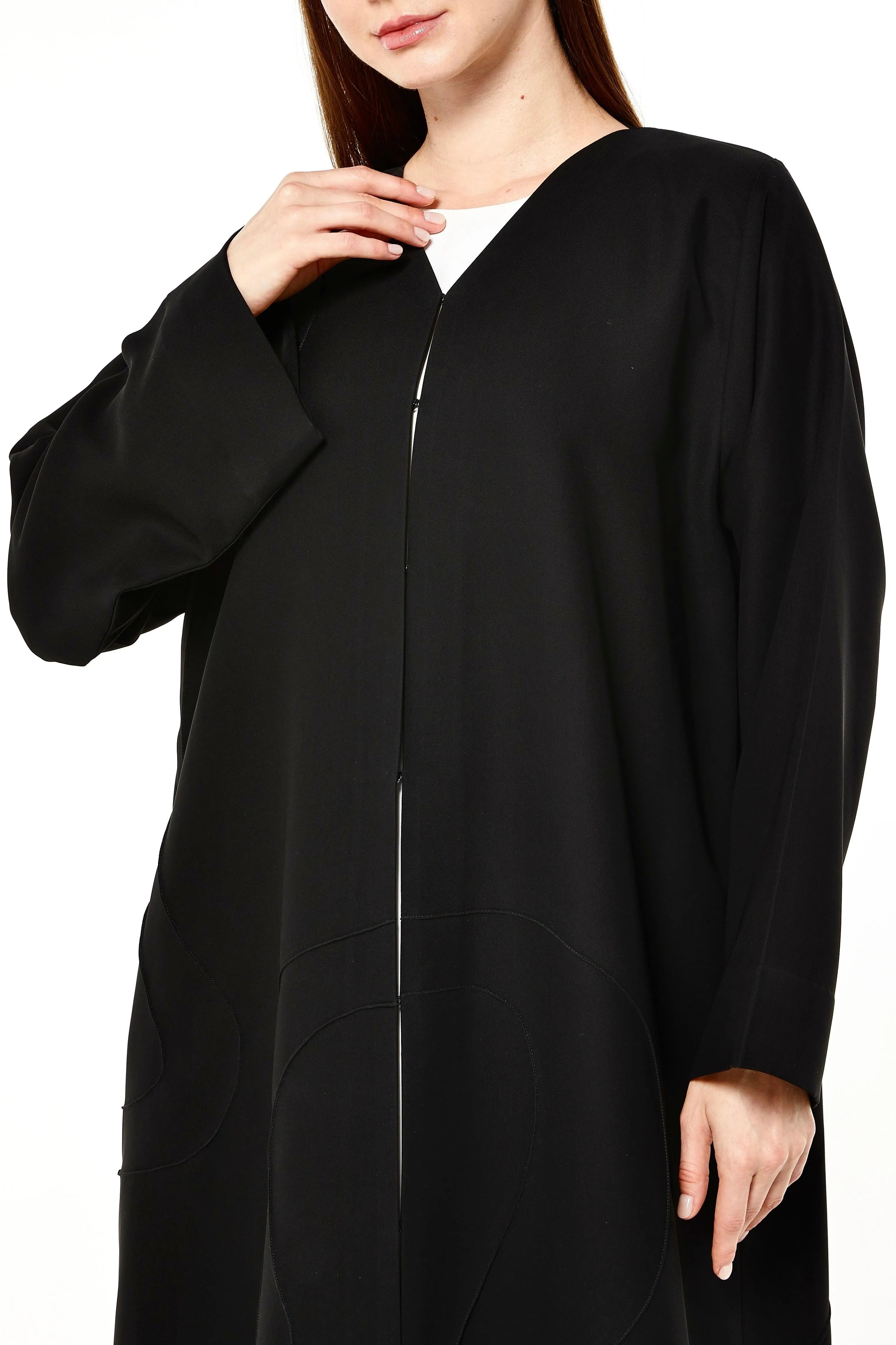 Crepe Assymetric Pintuck Black Abaya - Posh Abaya