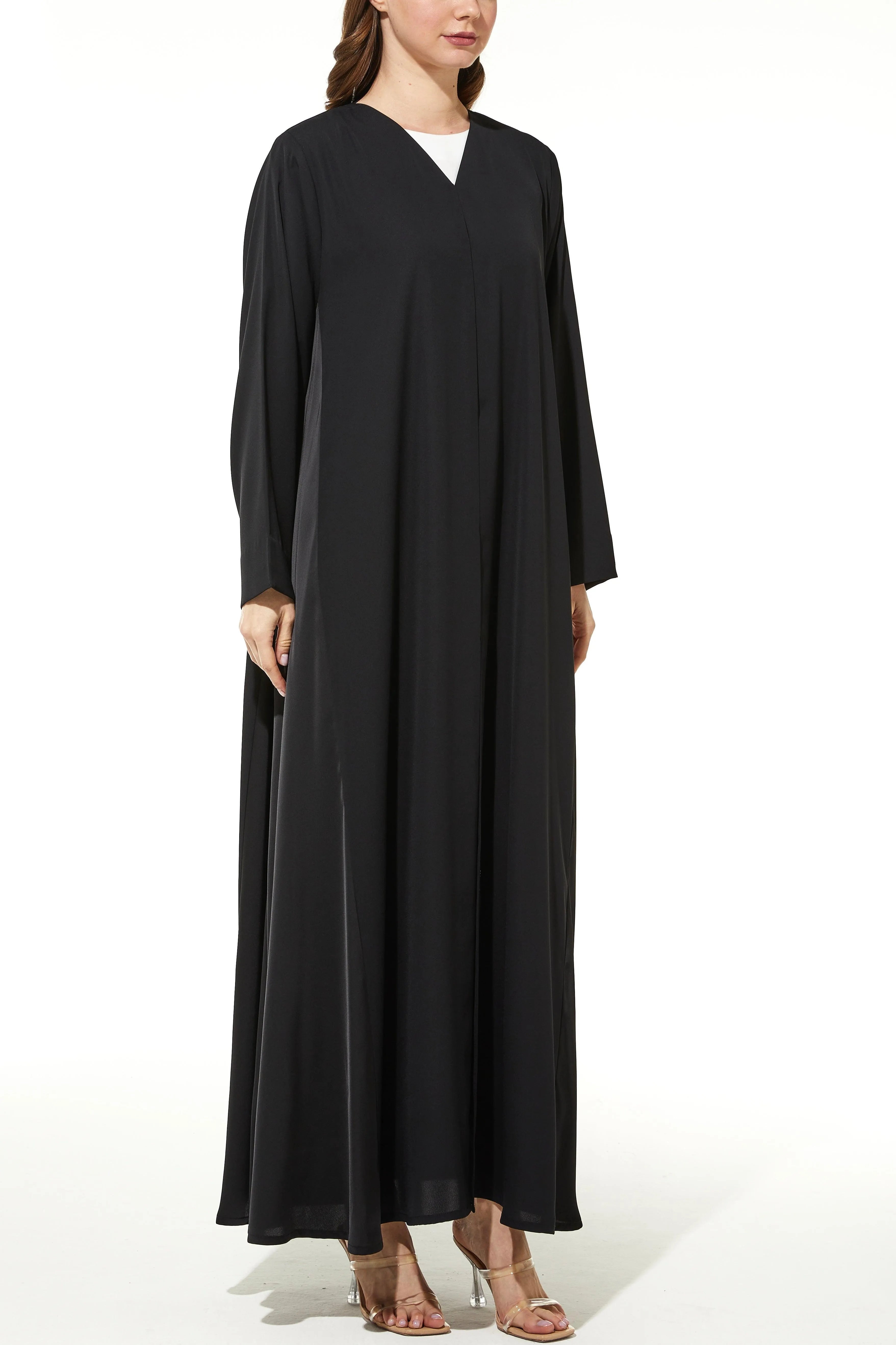 Black Cool Crepe Abaya with Side Shiny Satin - Posh Abaya
