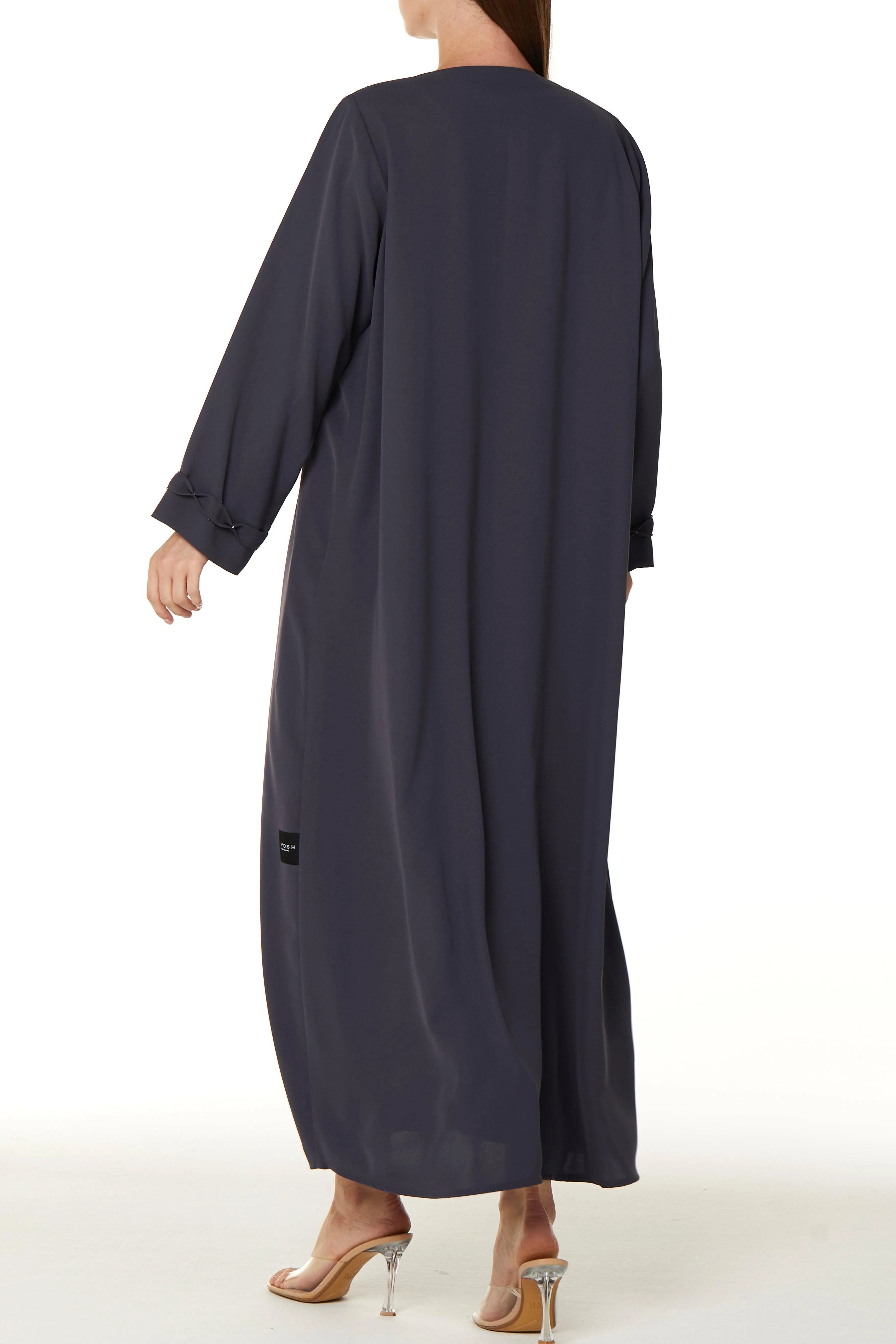 Purple Lavender Crepe Abaya with Beaded Crisscross Detail - Posh Abaya
