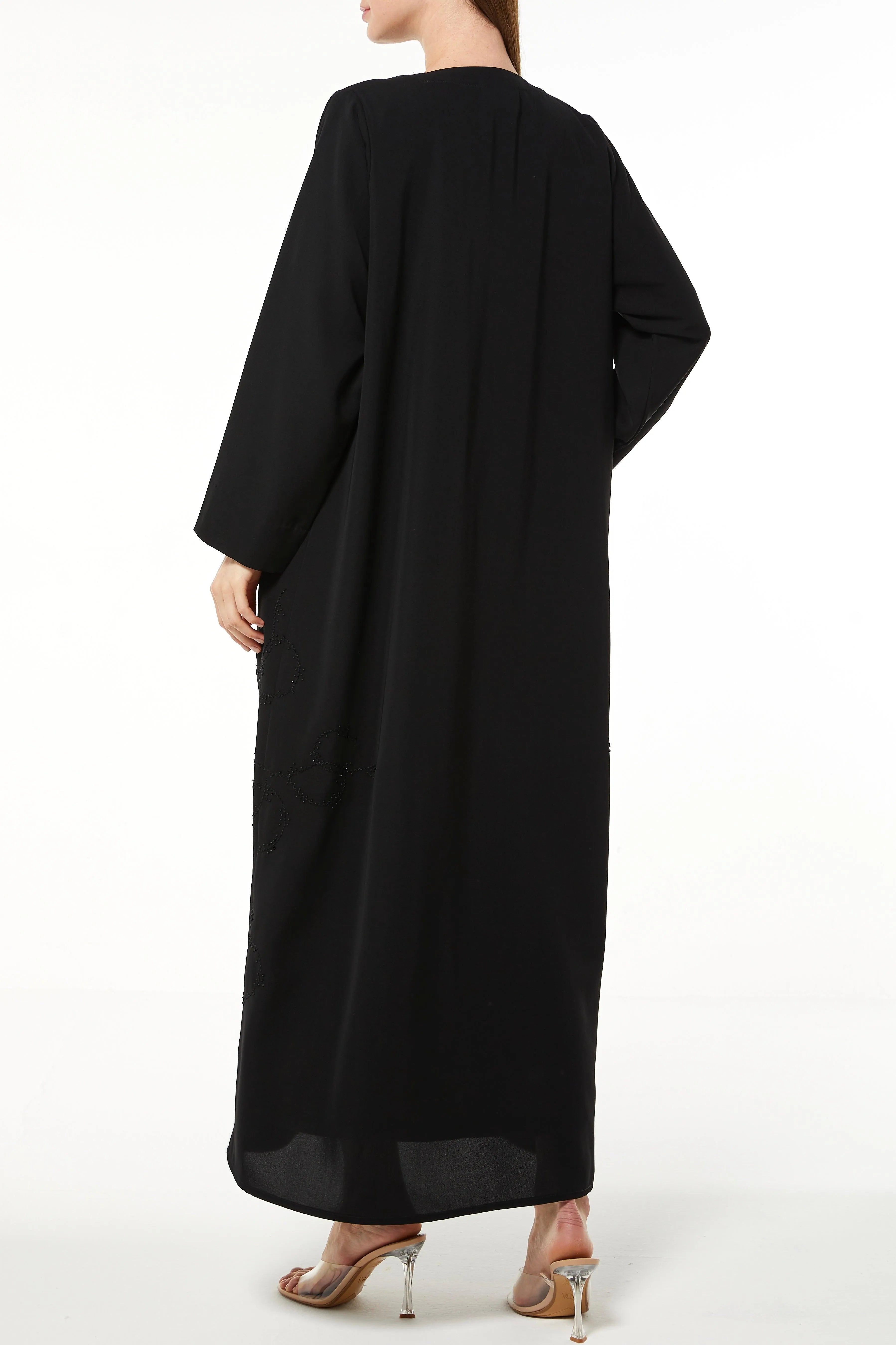 Black Tokyo Crepe Abaya with Side Threadwork - Posh Abaya