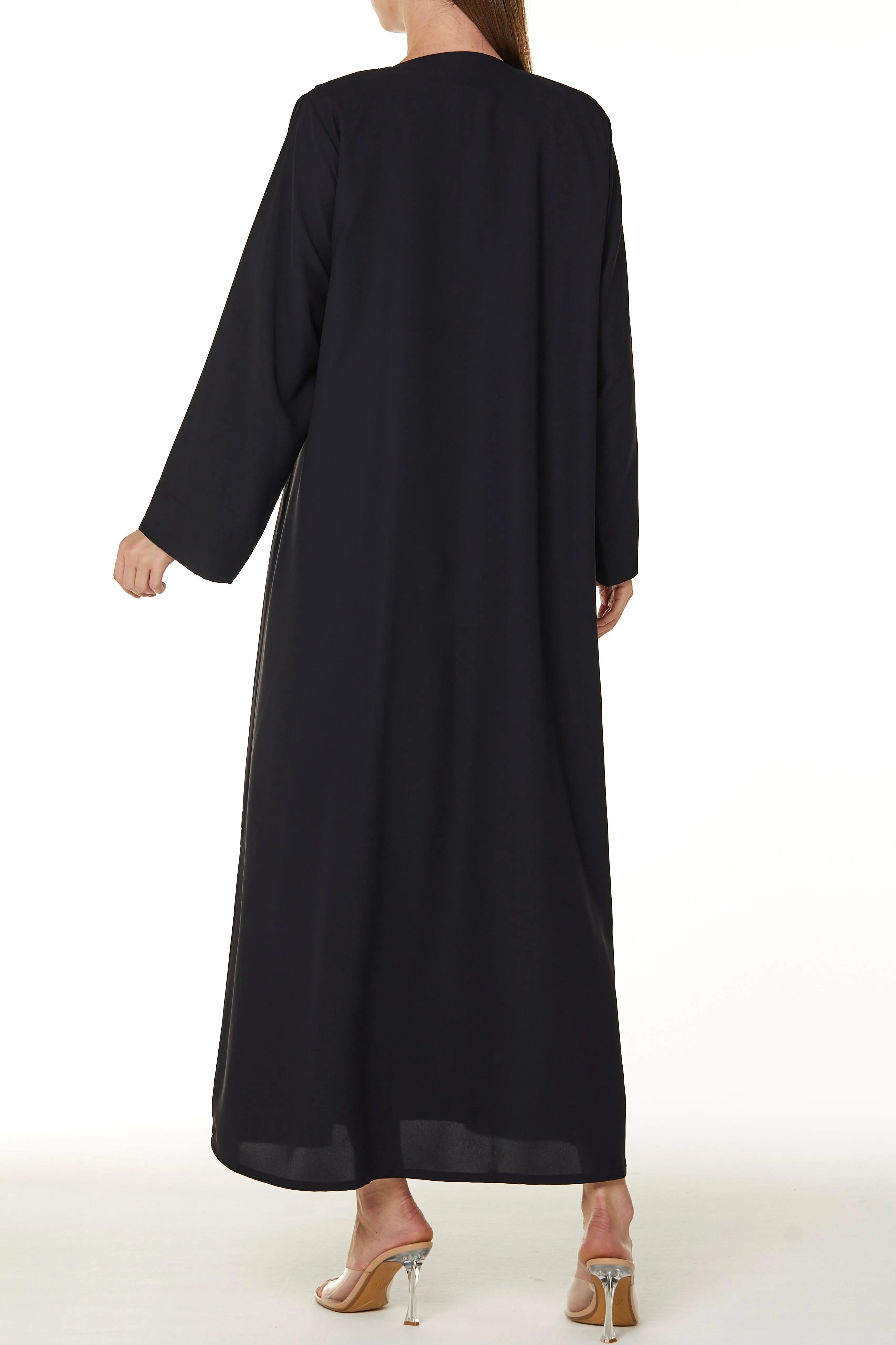 Black Cool Crepe Overlap Abaya with Front Tie-up with Pleats - Posh Abaya