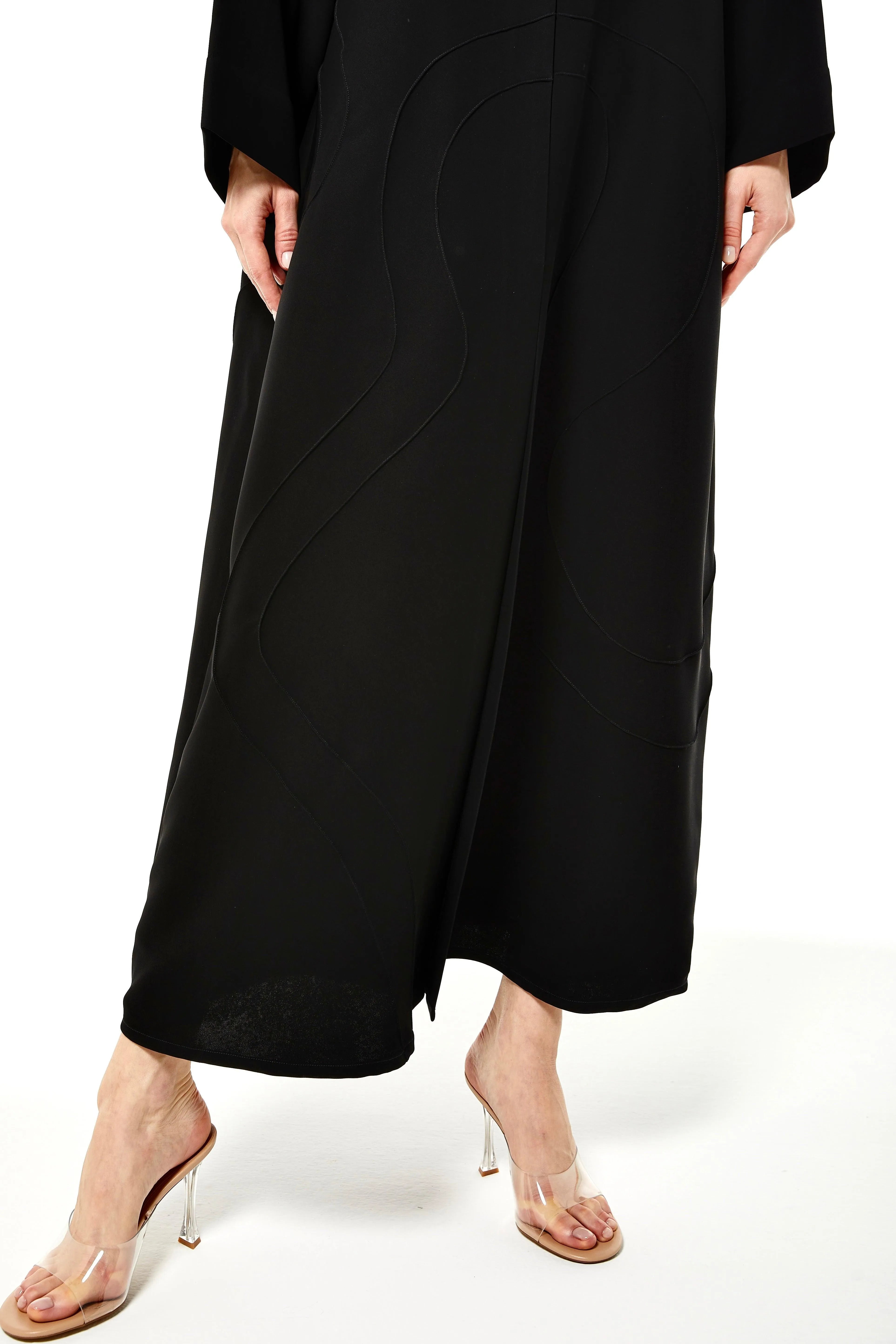 Crepe Assymetric Pintuck Black Abaya - Posh Abaya
