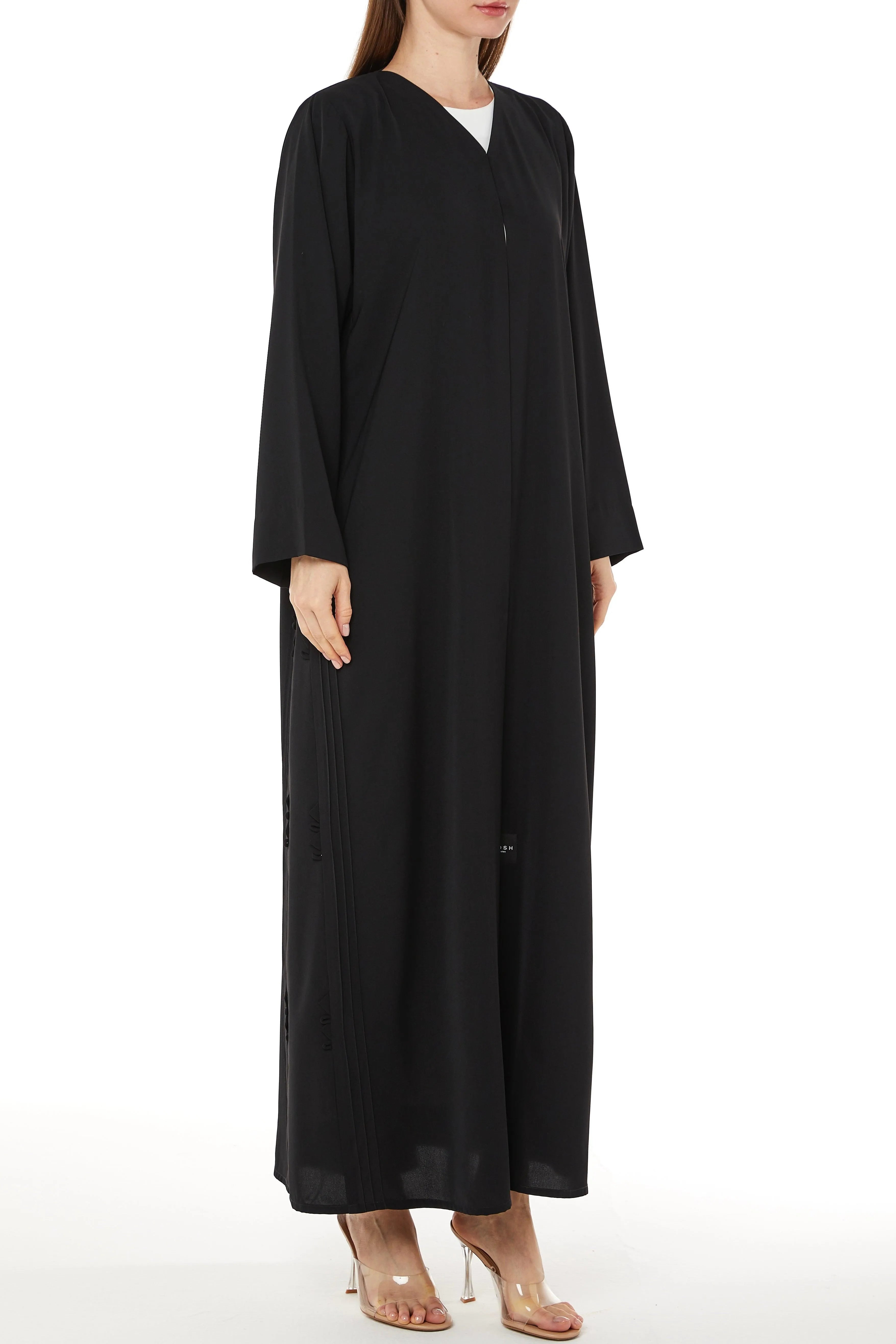Accent Black Tiana Crepe Abaya with Side Stitch - Posh Abaya