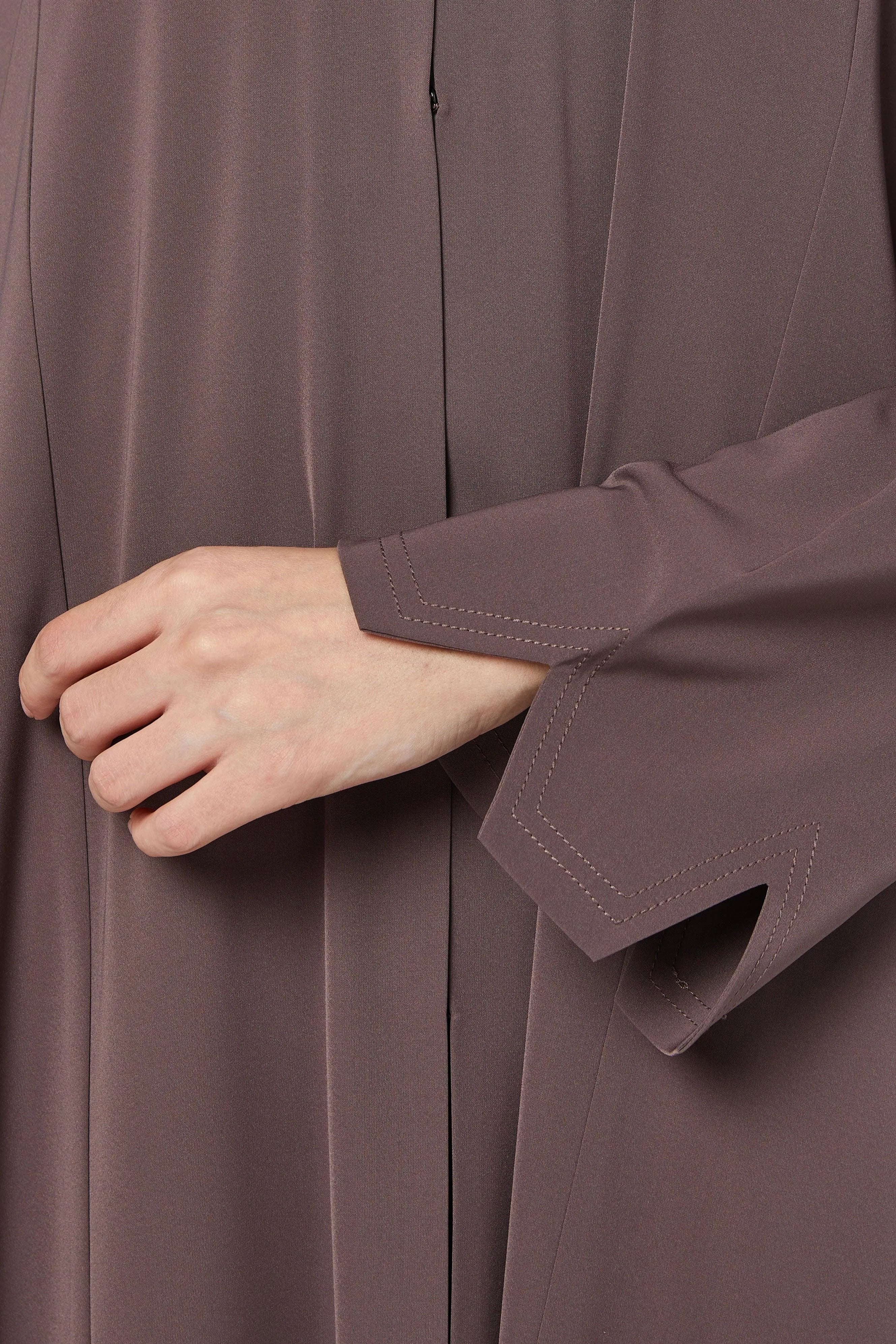 Brown Tiana Crepe Abaya with Front and Sleeve Cuts - Posh Abaya