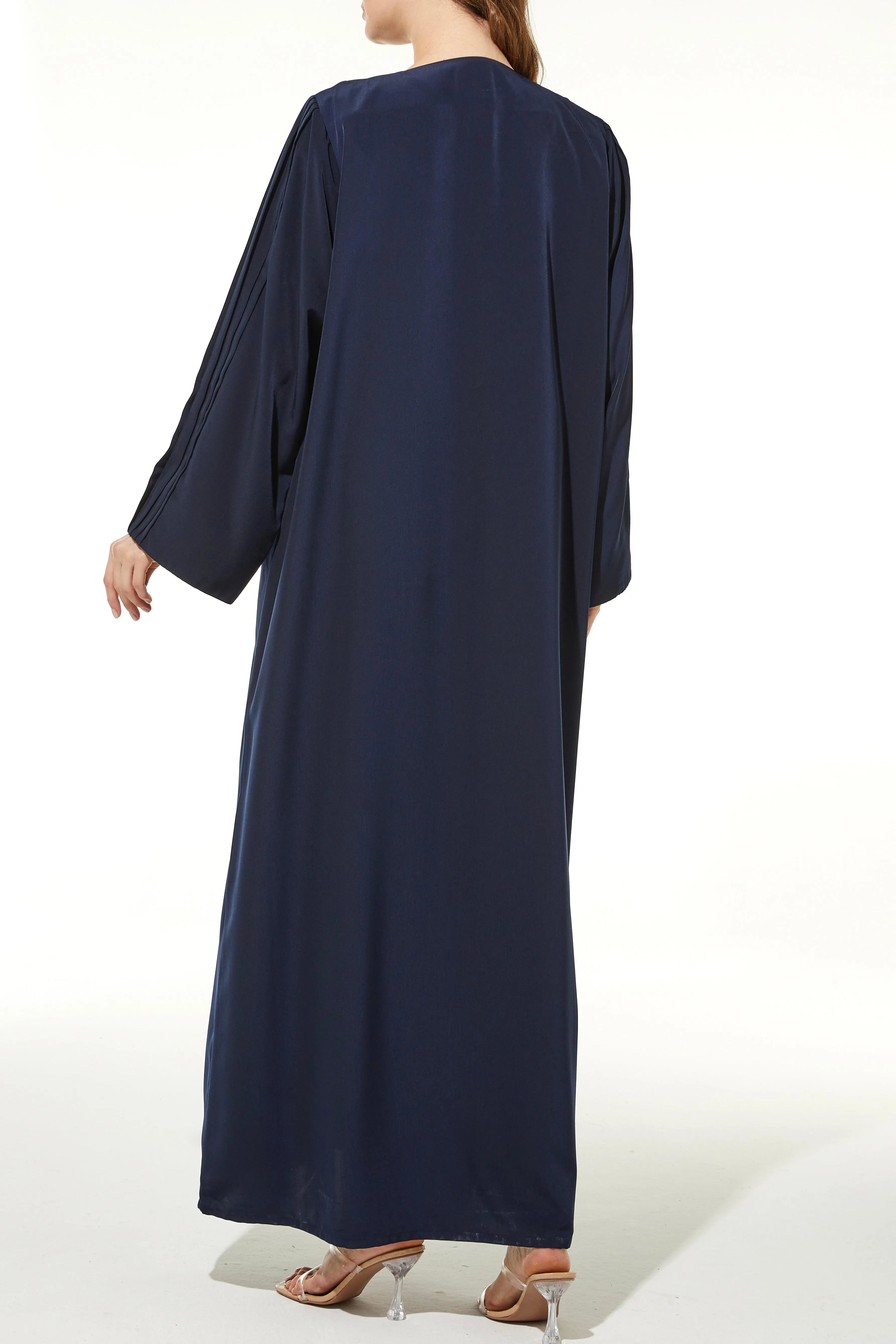 Blue Pearl Suede Abaya with Pleat Sleeve - Posh Abaya
