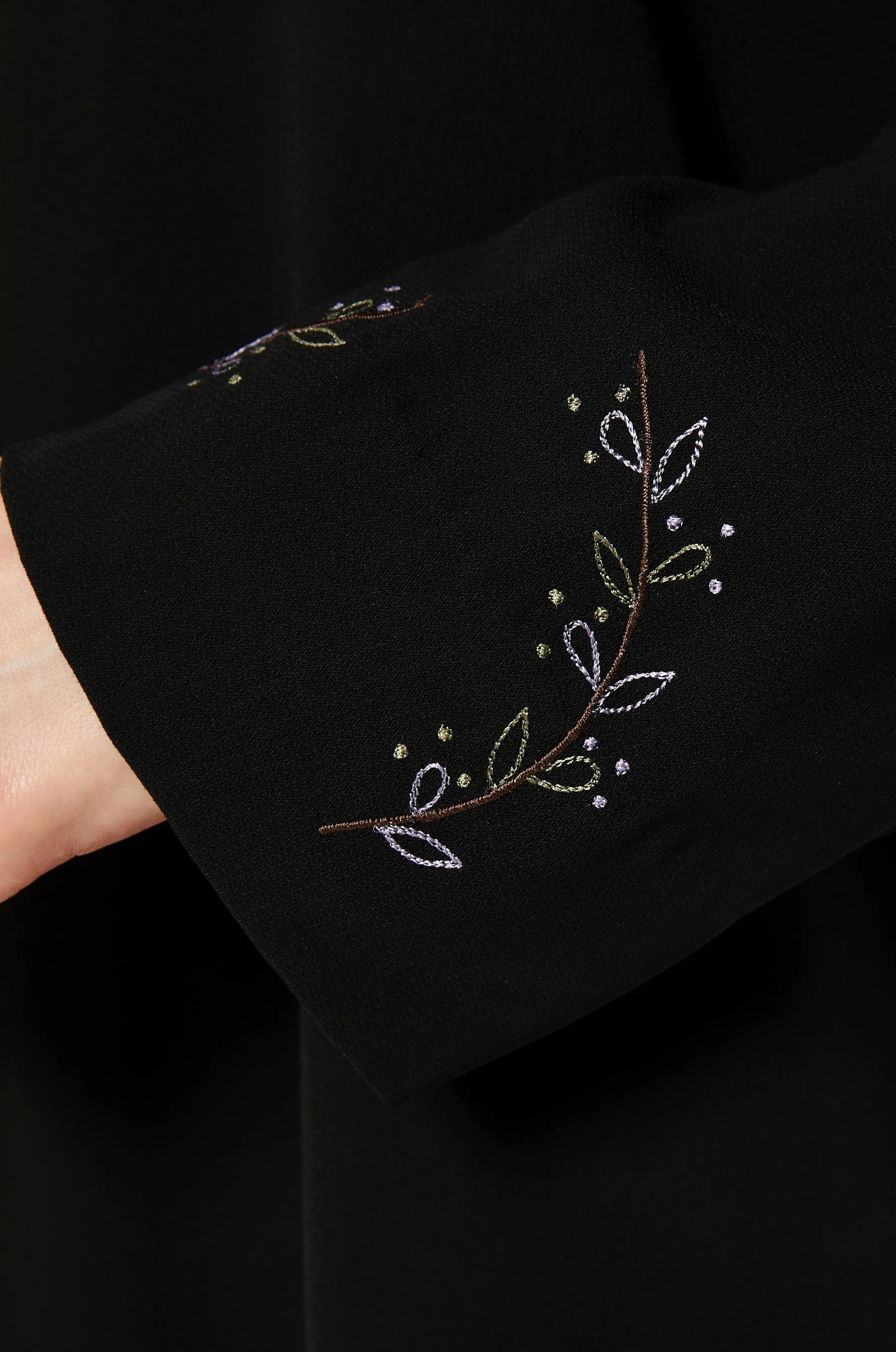 Black Eloise Crepe Abaya with Vibrant Floral Embroidery - Posh Abaya