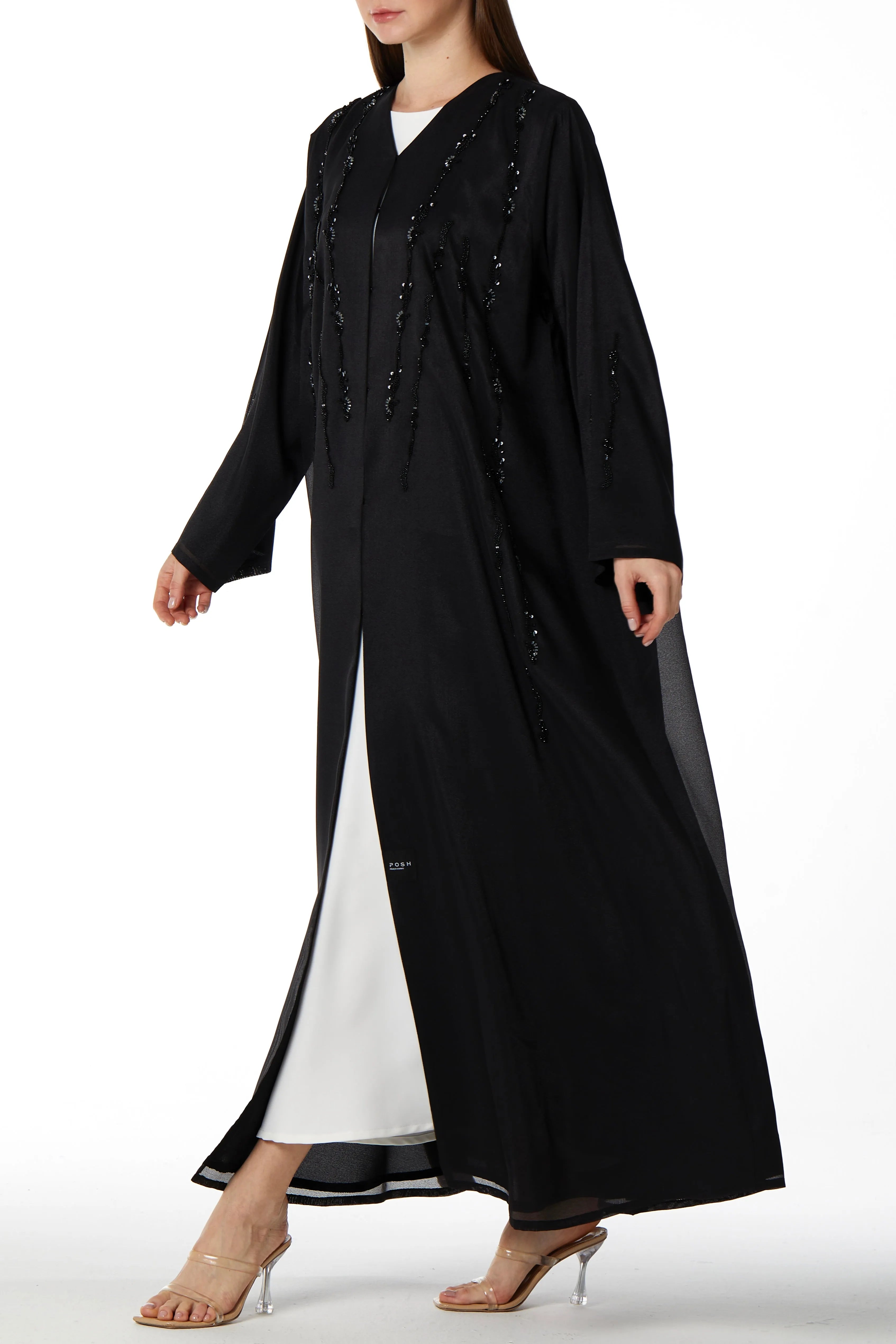 Bloom Beaded Black Abaya - Posh Abaya