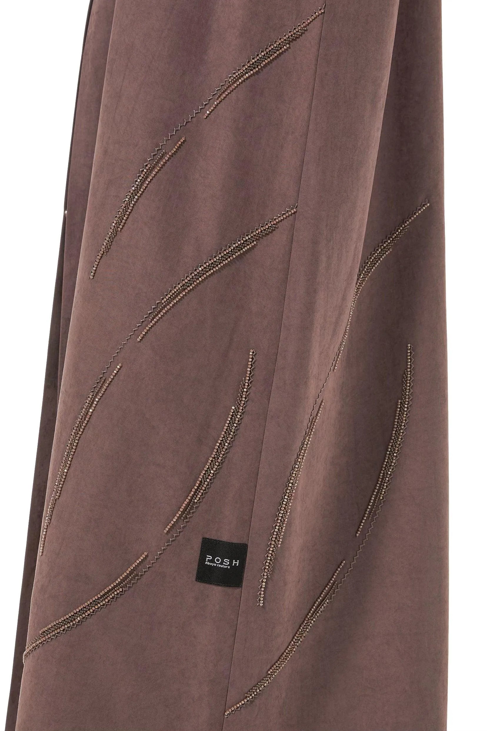 Curved Beadline Suede Blush Abaya - Posh Abaya