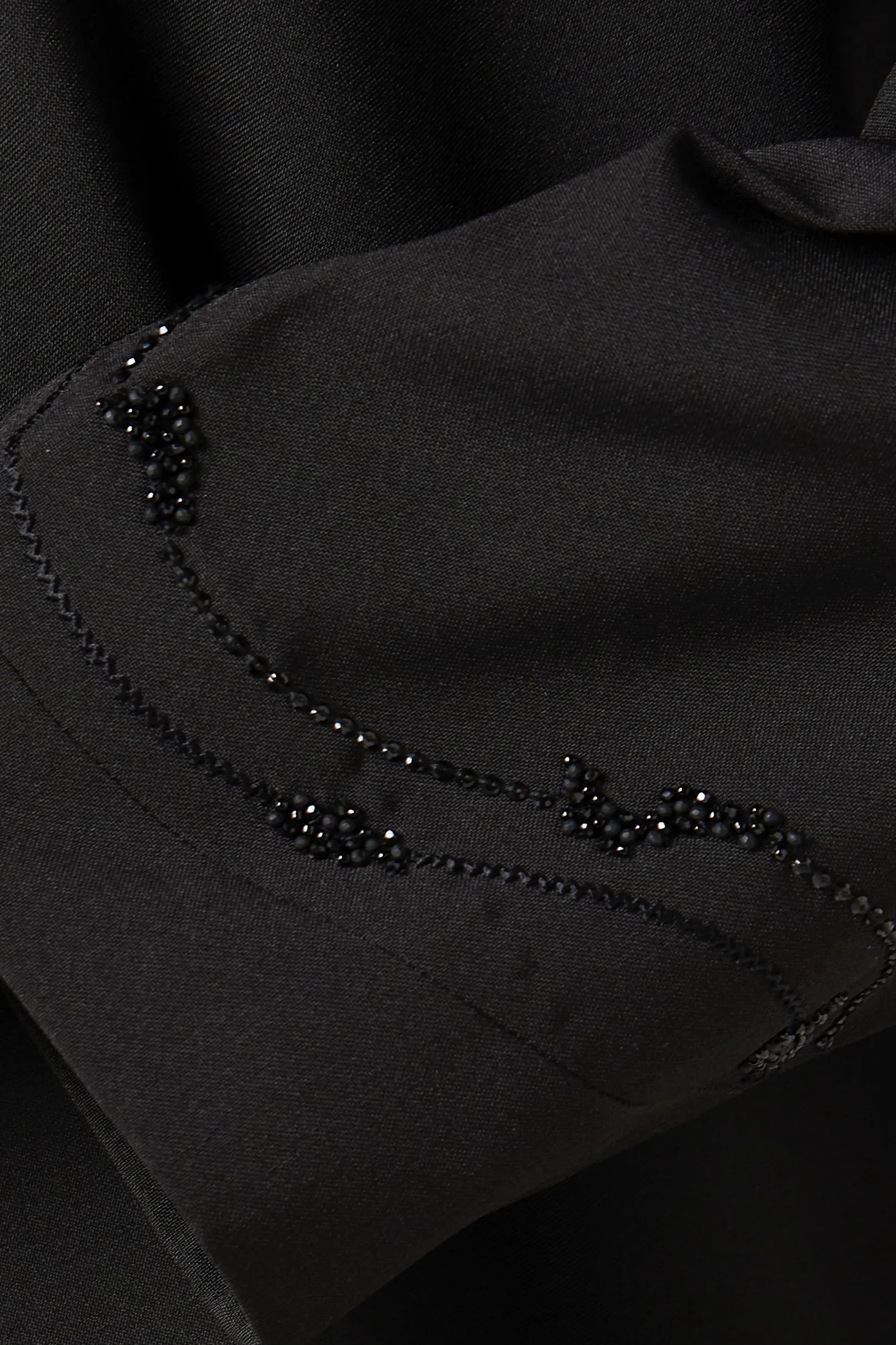 Black Kadi Crepe Abaya with Overlap Beadwork Panel - Posh Abaya