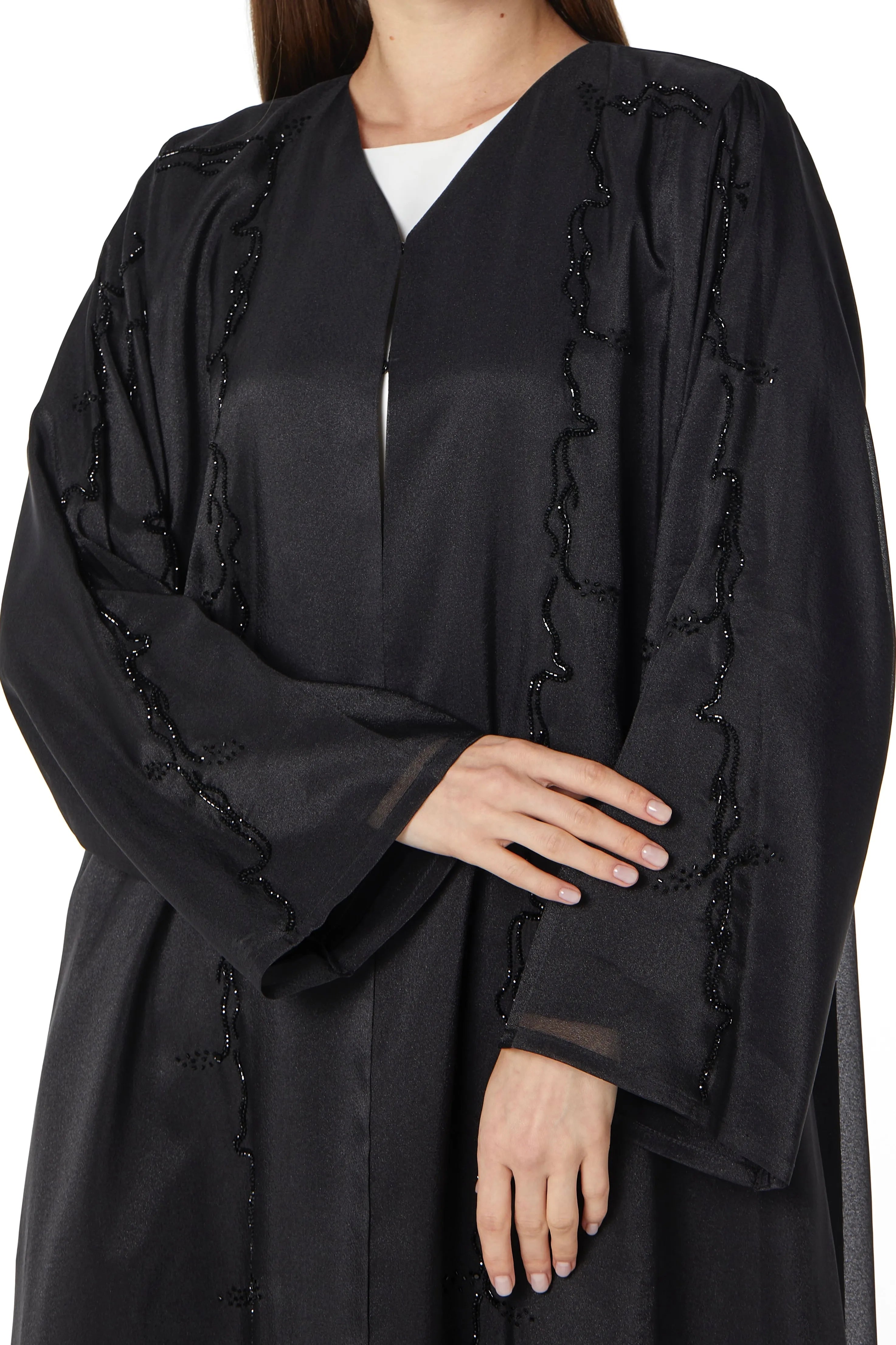 Beaded Elegance Flare Black Abaya - Posh Abaya