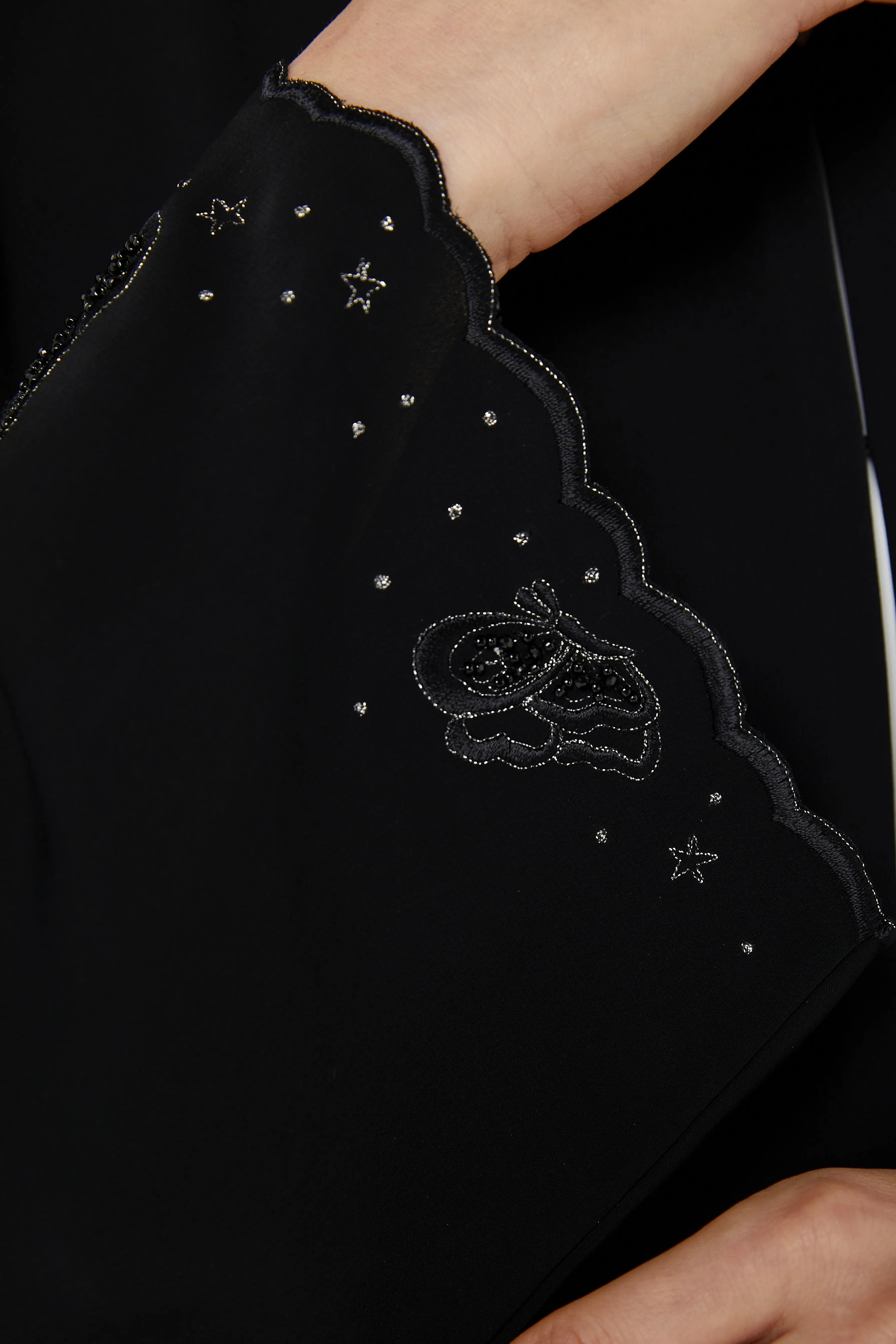 Black Salmi Nada Abaya with Flared Sleeves and Butterfly Embroidery - Posh Abaya