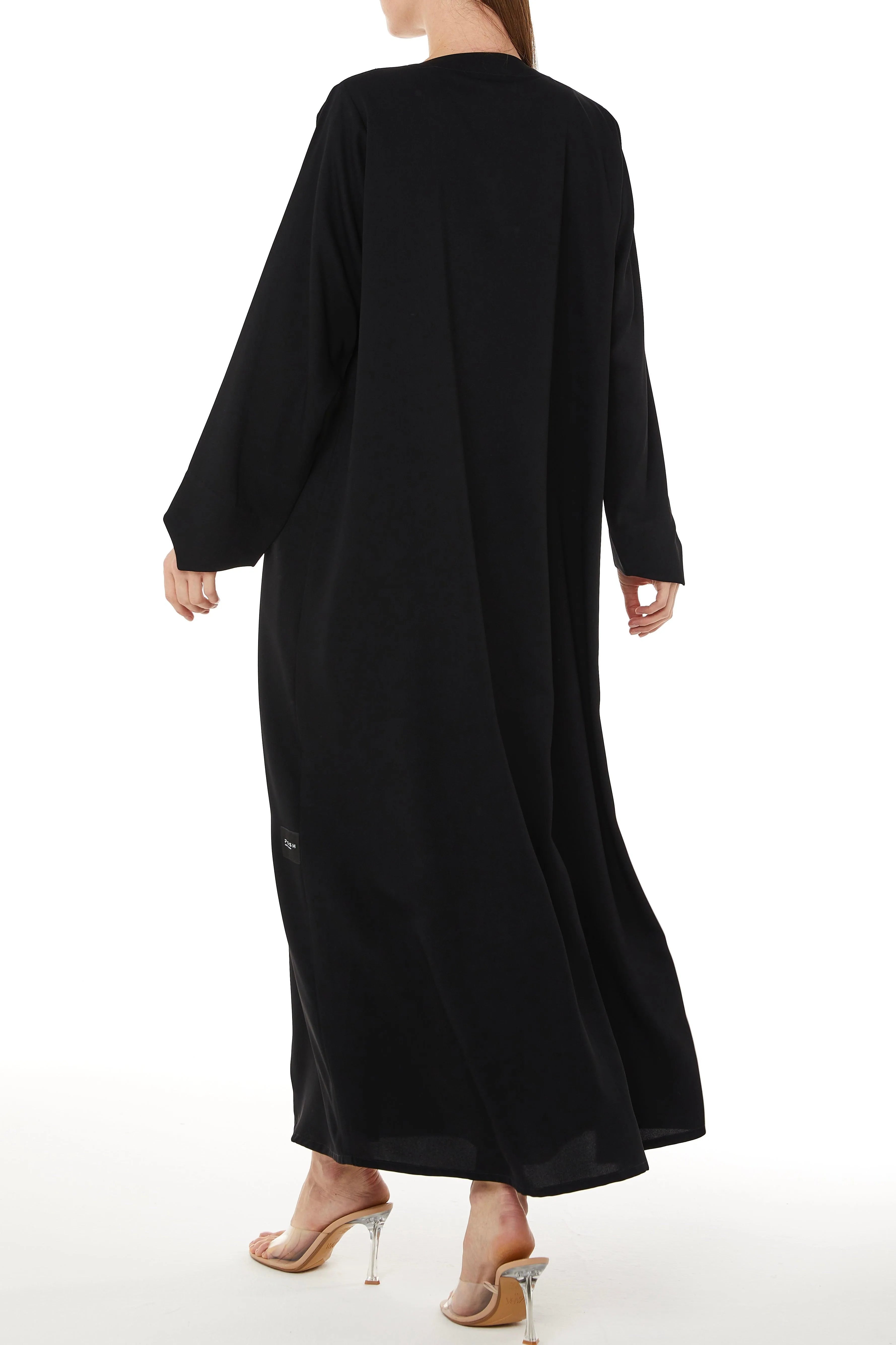 Black Layan Crepe Abaya with Overlap Front - Posh Abaya