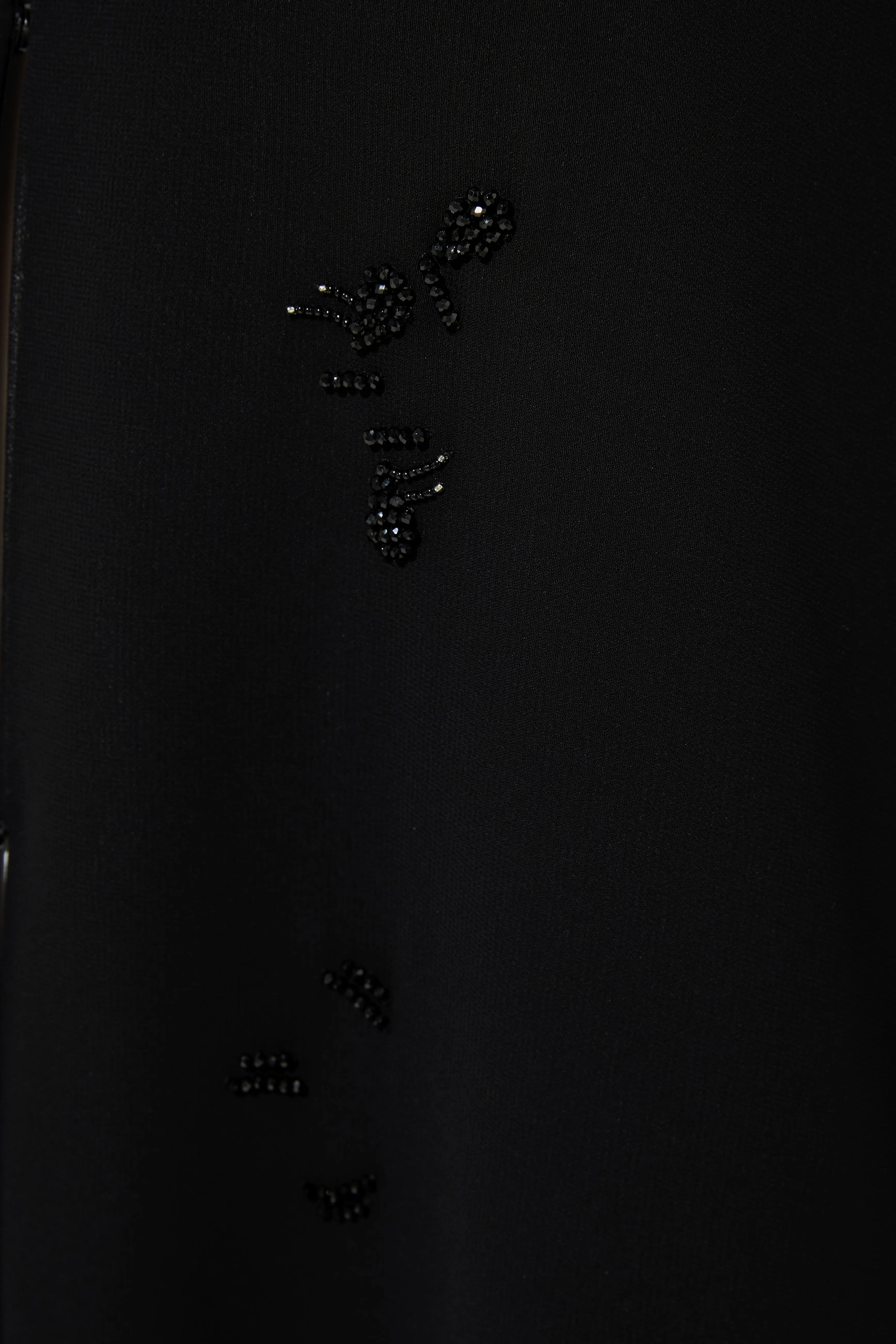 Beaded Shadow Detail Flared Chiffon Black Abaya - Posh Abaya