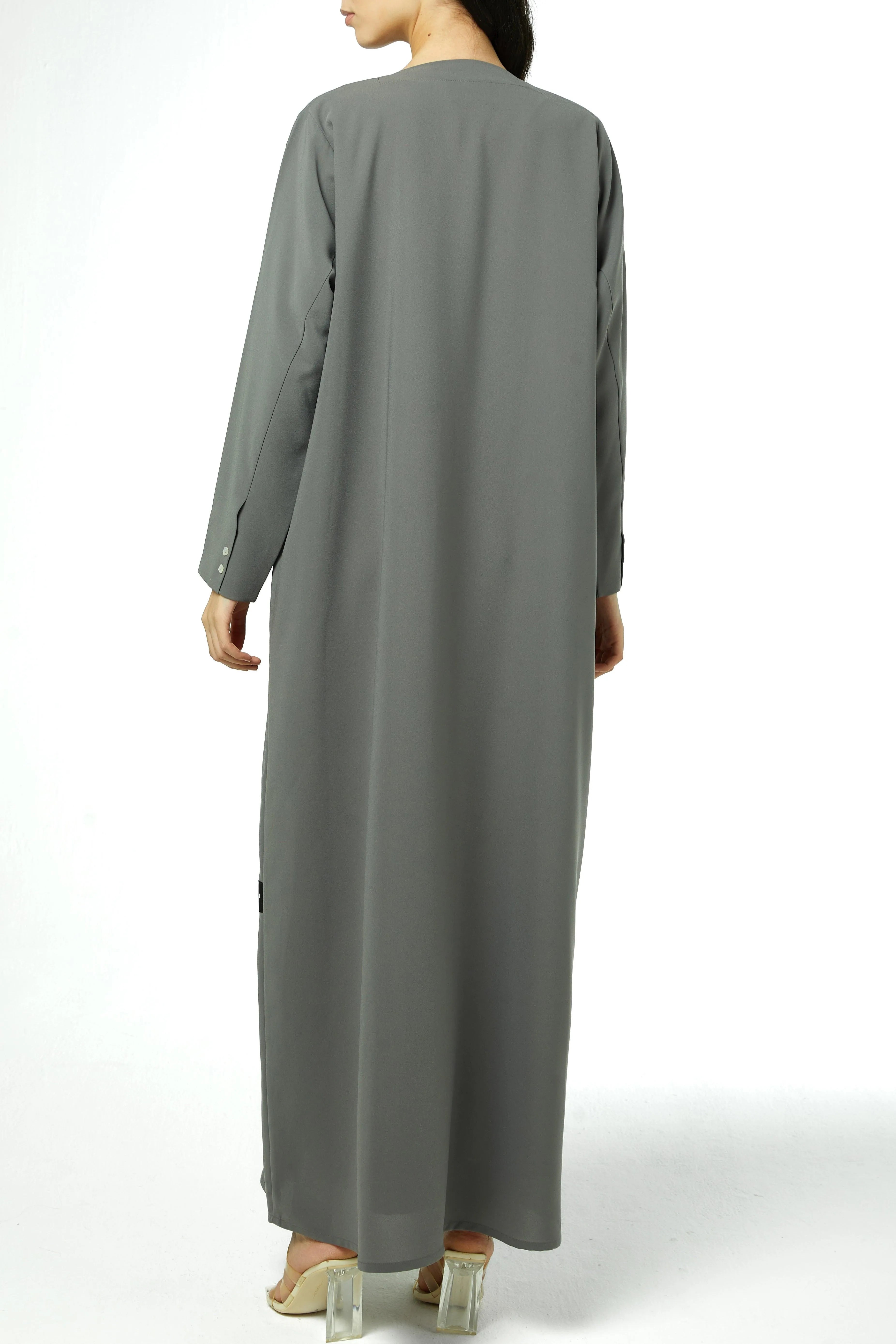 Grey Nova Crepe Abaya with Overlap - Posh Abaya