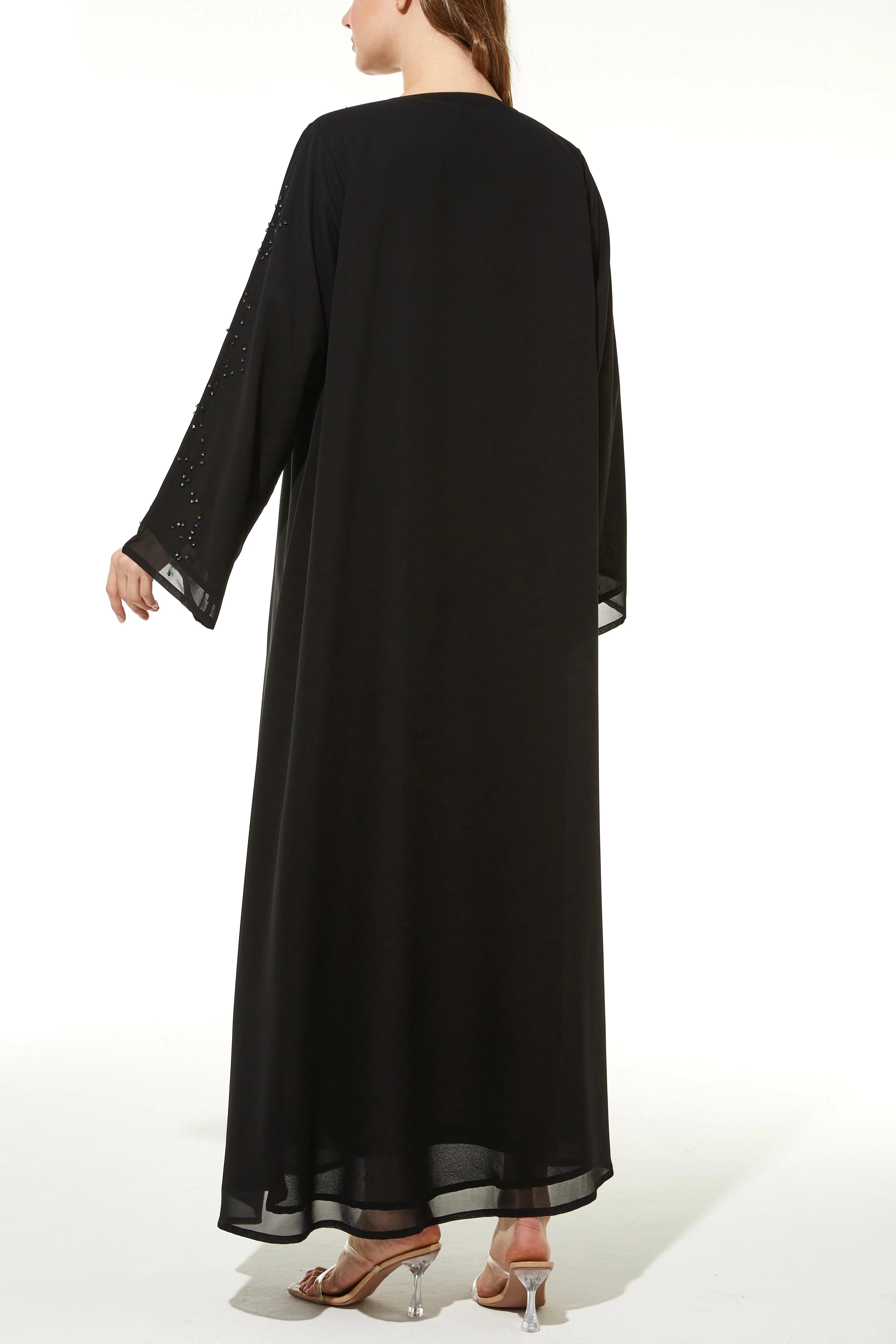 Black Lily Chiffon with Shiny Scattered Beadwork - Posh Abaya