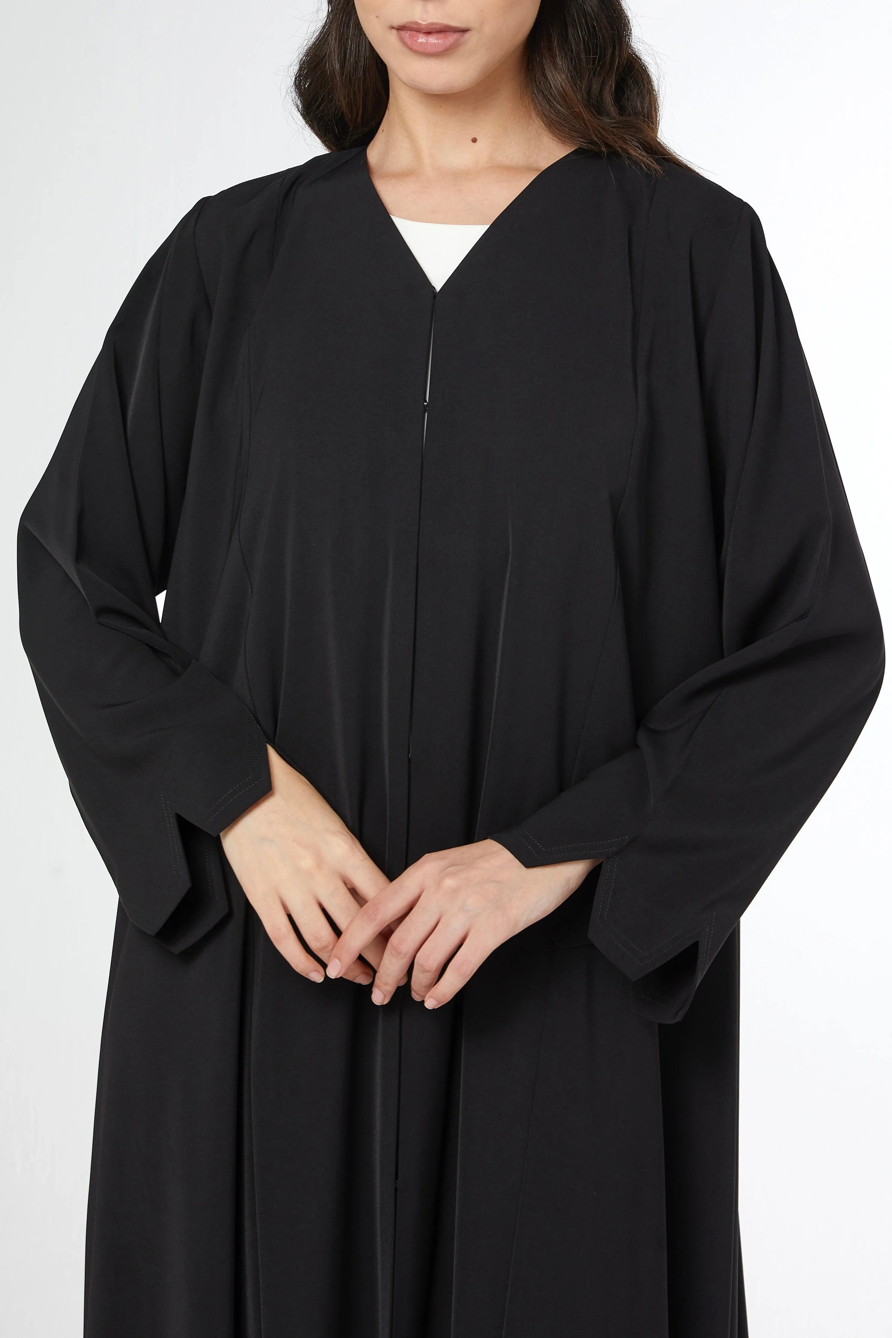 Black Tiana Crepe Abaya with Front and Sleeve Cuts - Posh Abaya