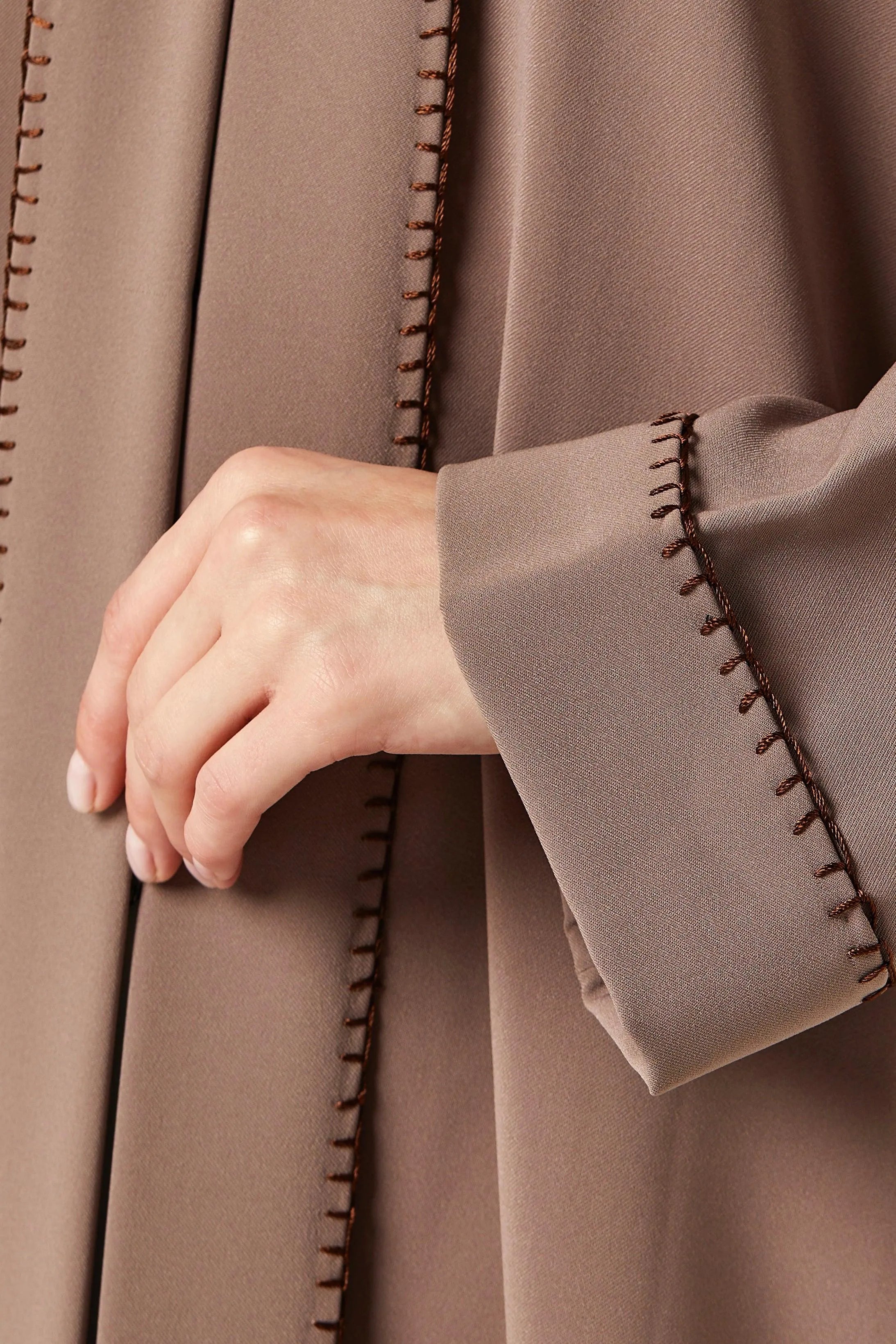 Brown Nova Crepe Abaya with Front Stitch Collar - Posh Abaya